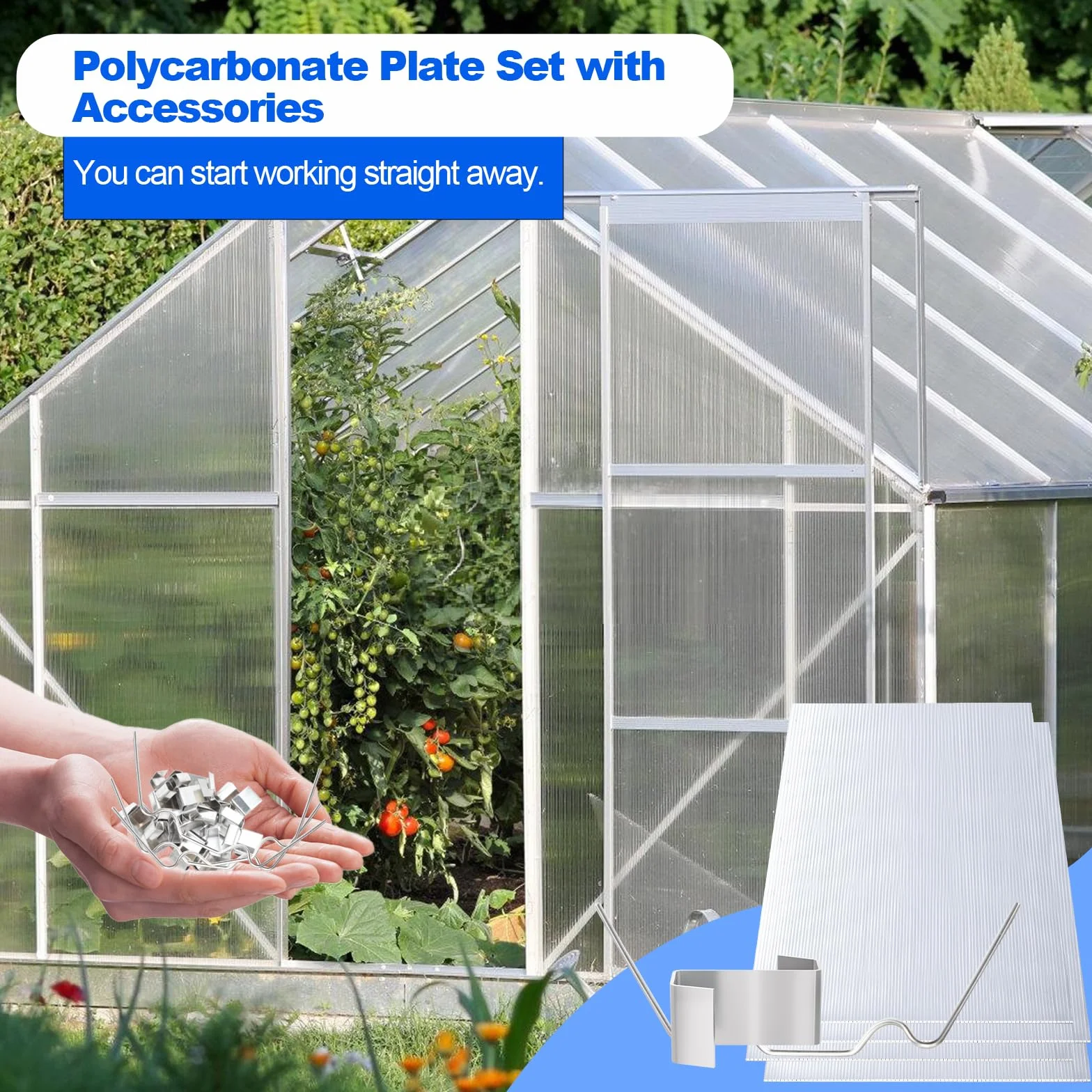 Plaques de toiture polycarbonate 4 mm Transparent Lot 14 avec clips W et Z
