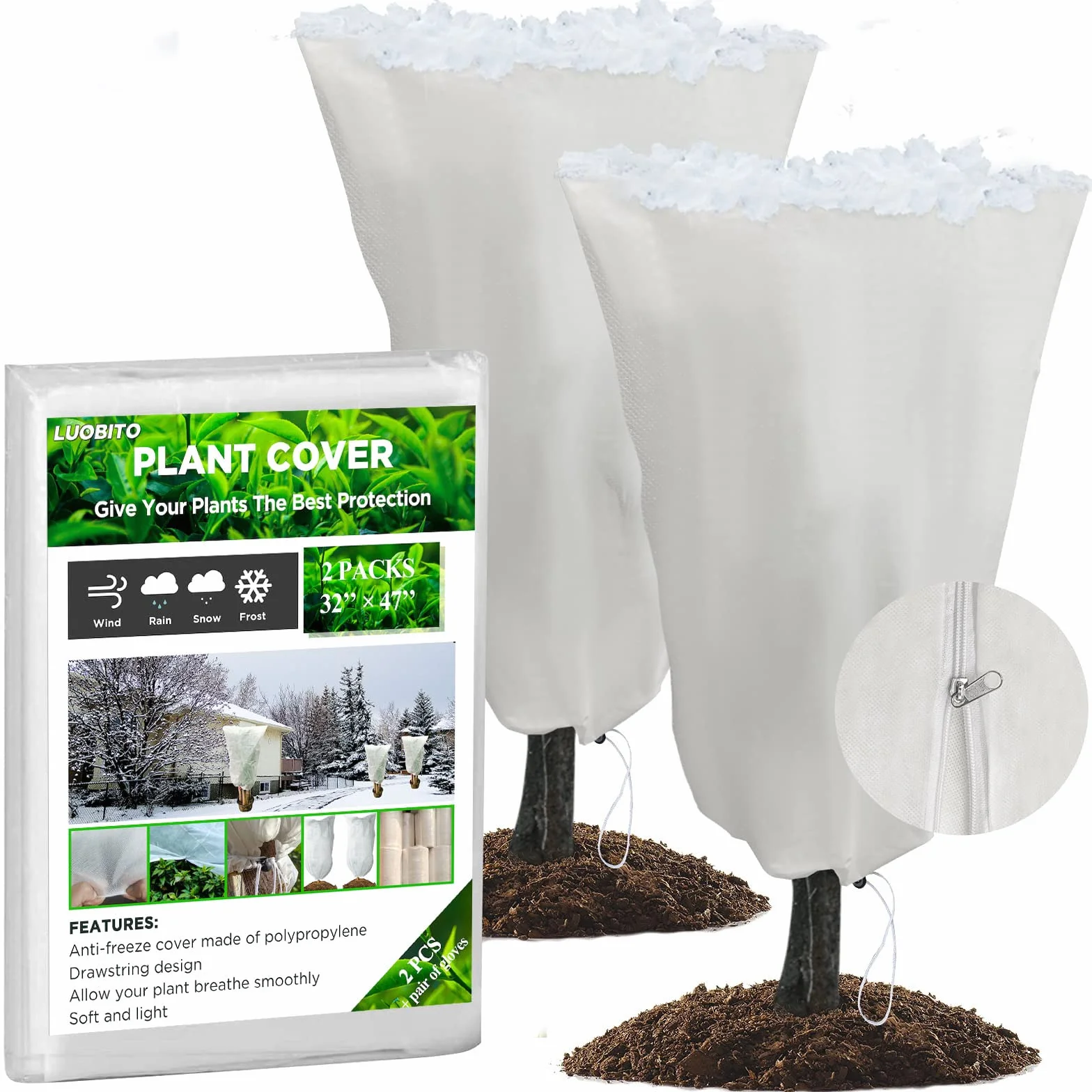 Voile Hivernage Plante Exterieur Lot de 2 Housse 80 x 120cm 60g/m² Protection Arbustes