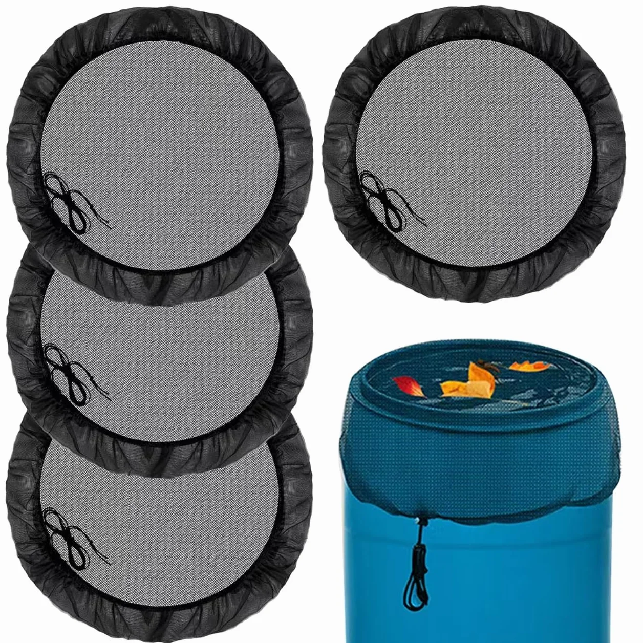 Filet pour Citerne de Pluie 80 cm, Housse avec Cordon de Serrage, Protection Moustiques et Feuilles