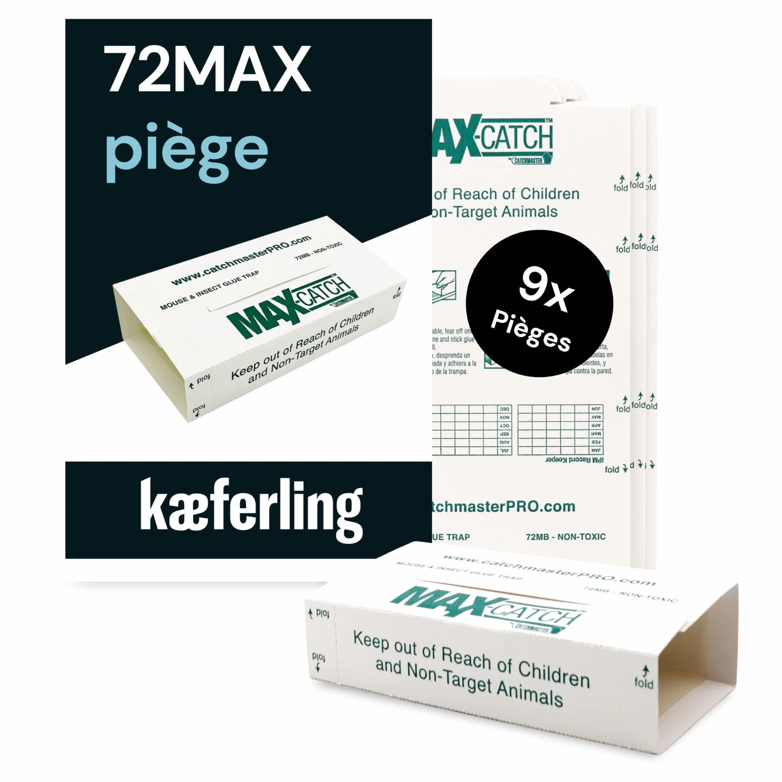Catchmaster 72MAX Plaque Collante Souris XXL 9 Pièges à Souris avec Appât Cacahuète Non-Toxique