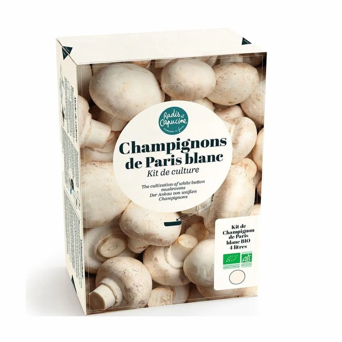 Kit de culture Champignons de Paris Blanc 4L Radis et Capucine