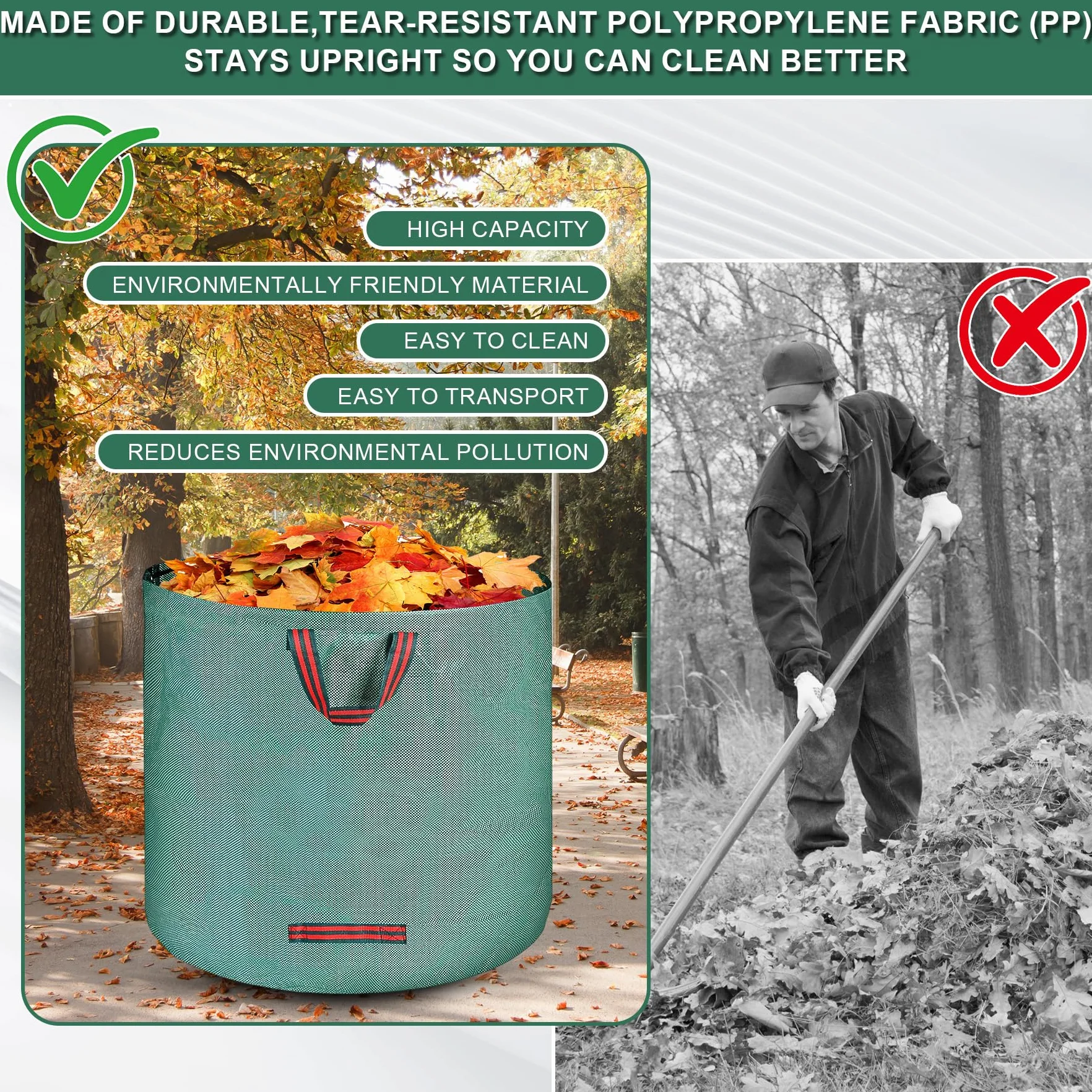Sac Jardin 500L Vert Dechets Verts Pliables Reutilisables avec Poignees