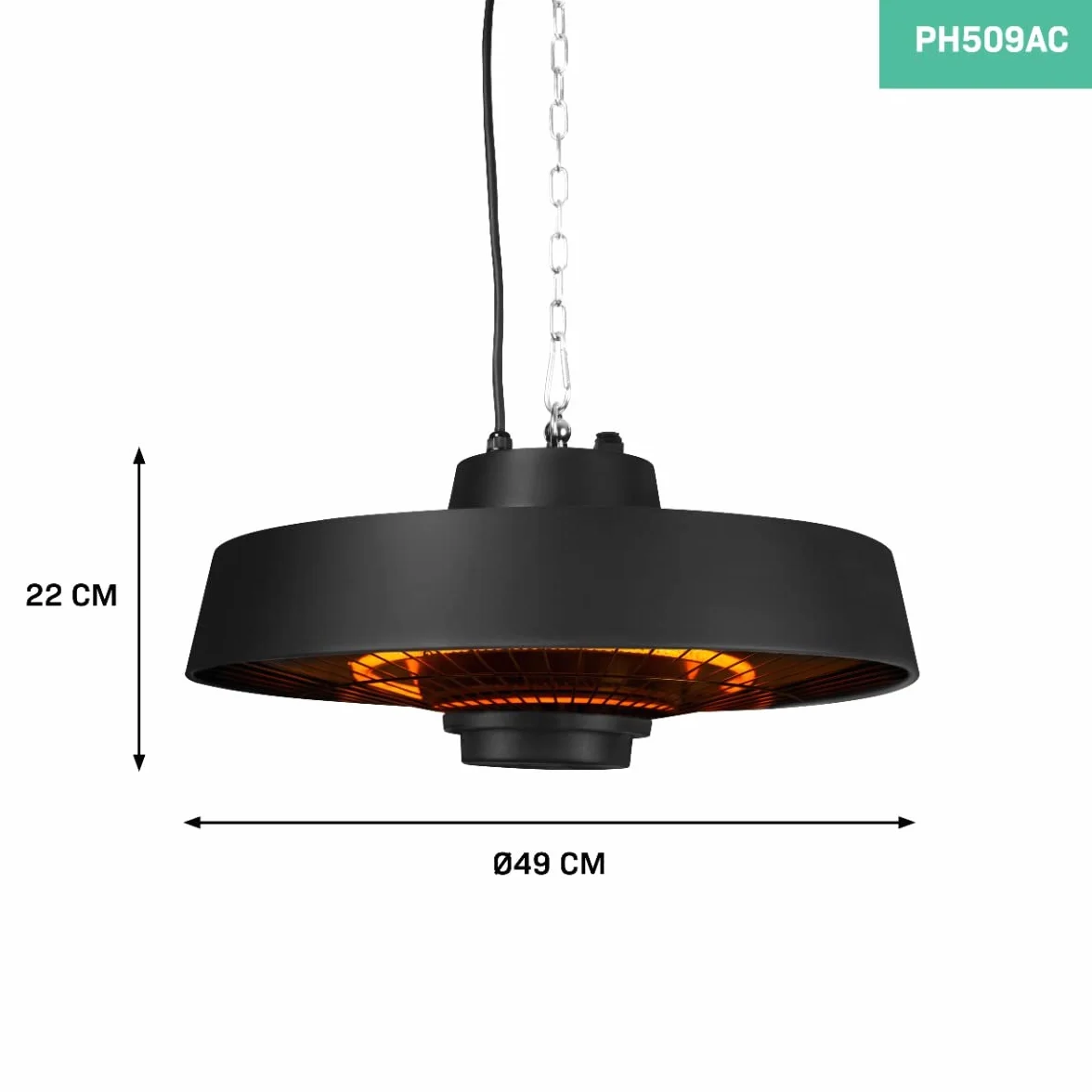 Vonroc Chauffage Terrasse Extérieur Vulcano 2000W - Chauffage Électrique Suspendu avec Télécommande