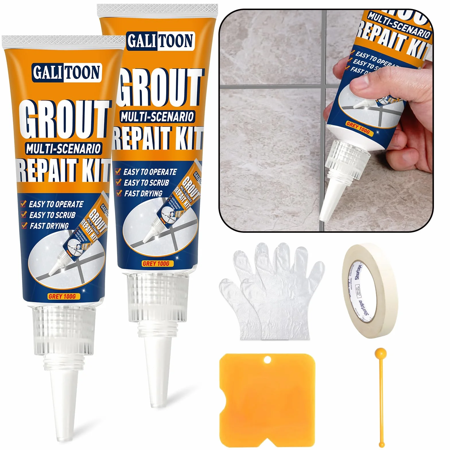 Kit de Réparation de Joints de Carrelage, Lot de 2 Réparations de Joints de Carrelages, Réparation de Joint de Carrelage à Séchage dans la Salle de Bain, Restauration (Gris, 2)