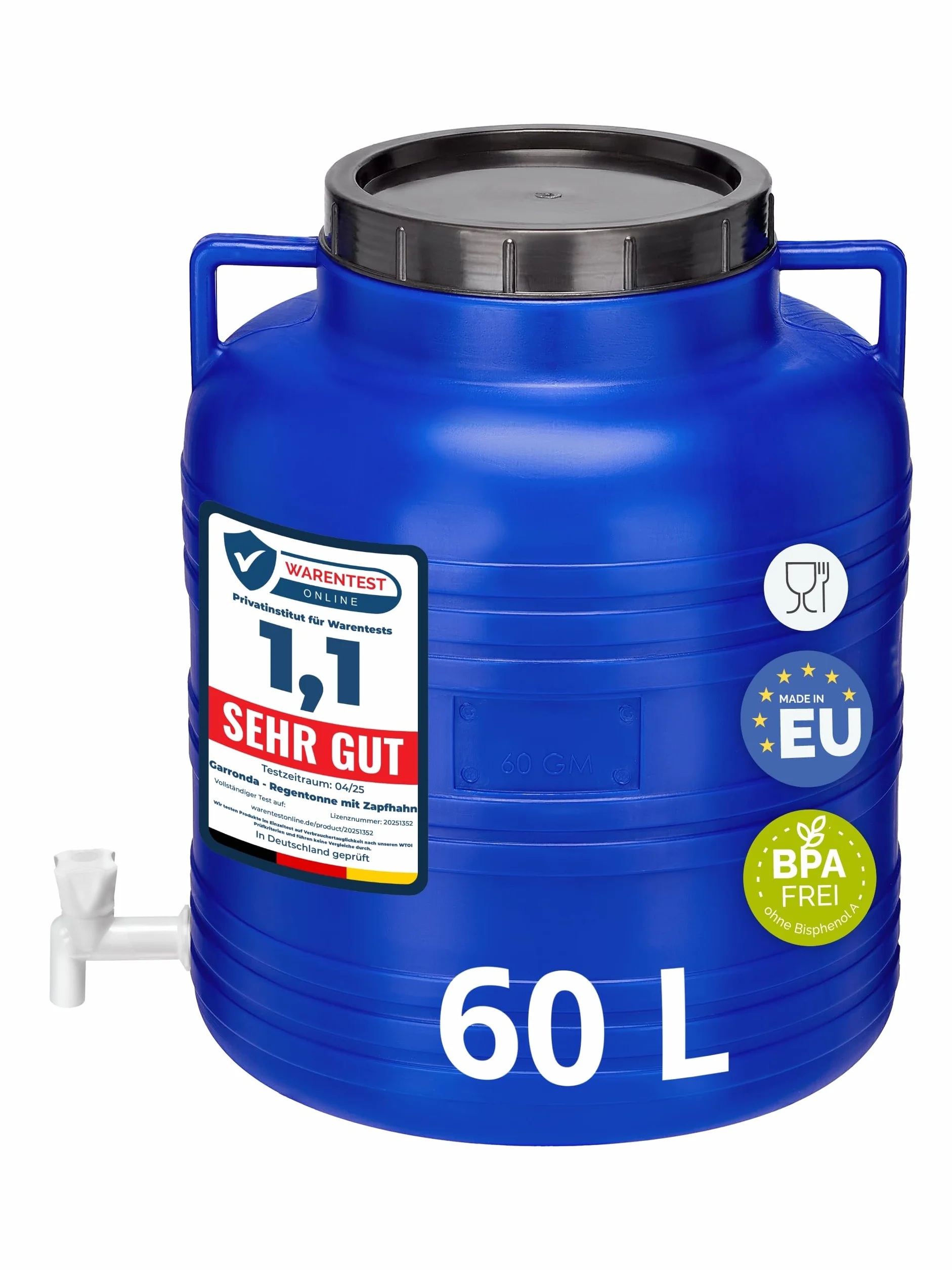 Réservoir Eau 60 litres sans BPA avec Robinet et Couvercle Bleu