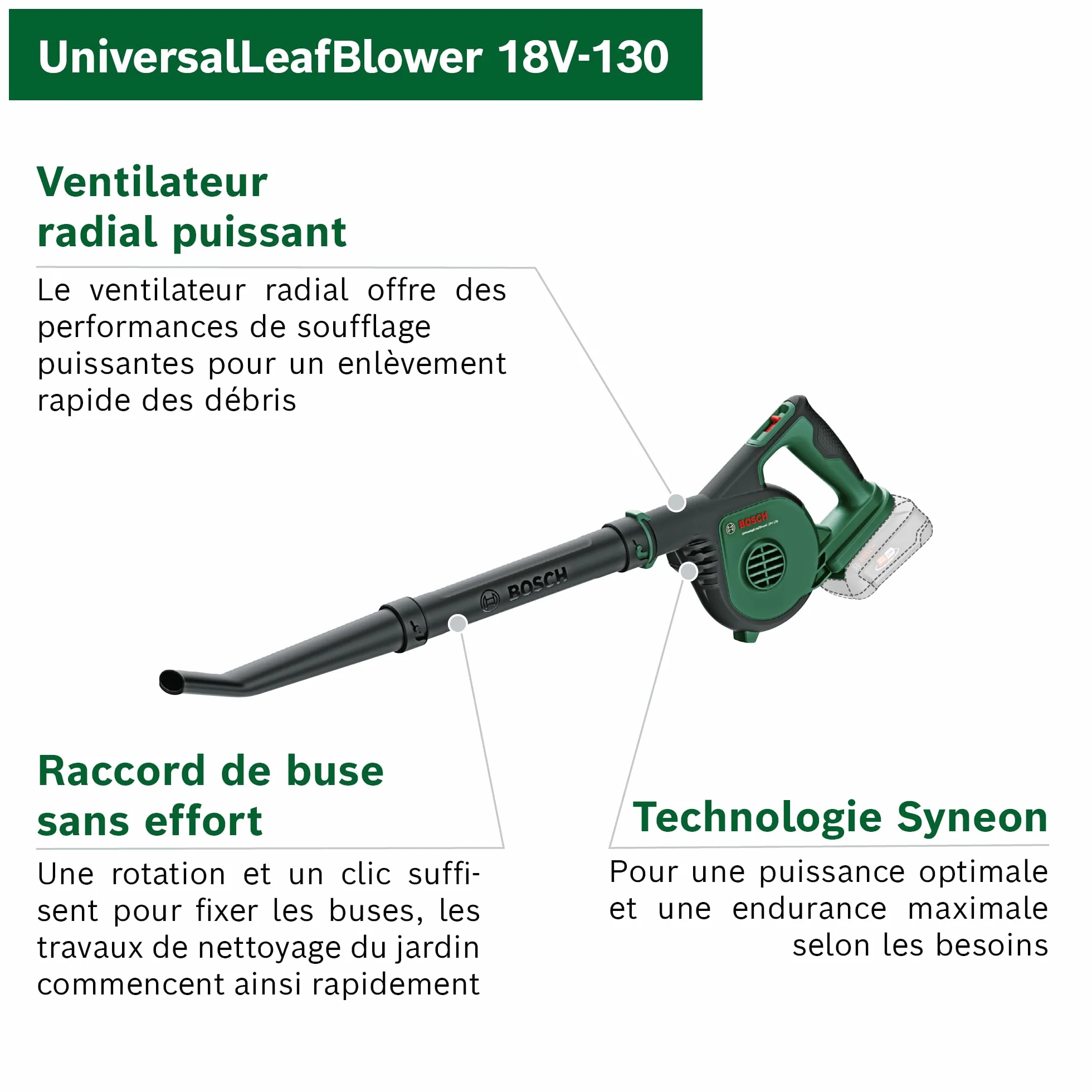 Bosch UniversalLeafBlower 18V-130 Souffleur de Feuilles sans Fil 18V