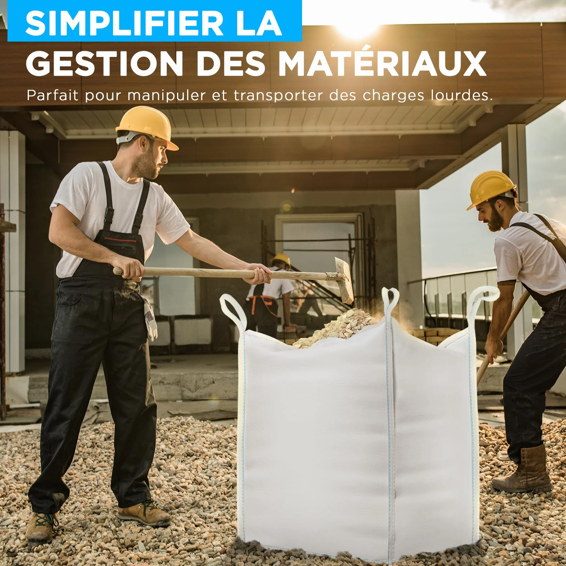 Big Bag 1000kg 90x90x90 cm Sac Gravats Résistant Réutilisable Jardin Chantier