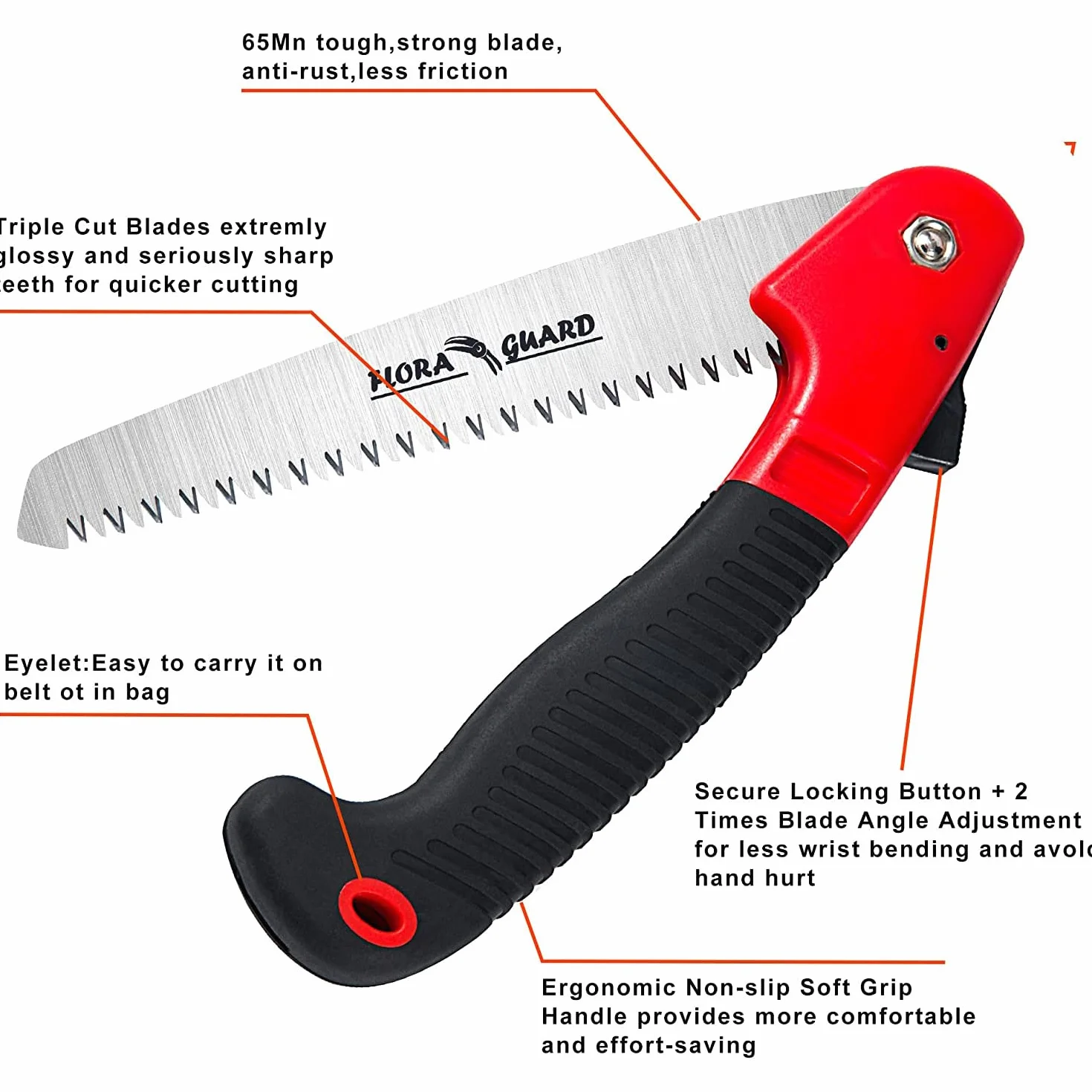 FLORA GUARD Pliable Scie à Main, Scie d'élagage Camping/avec Robuste 17,8 cm Professional Scie Pliante (Rouge)