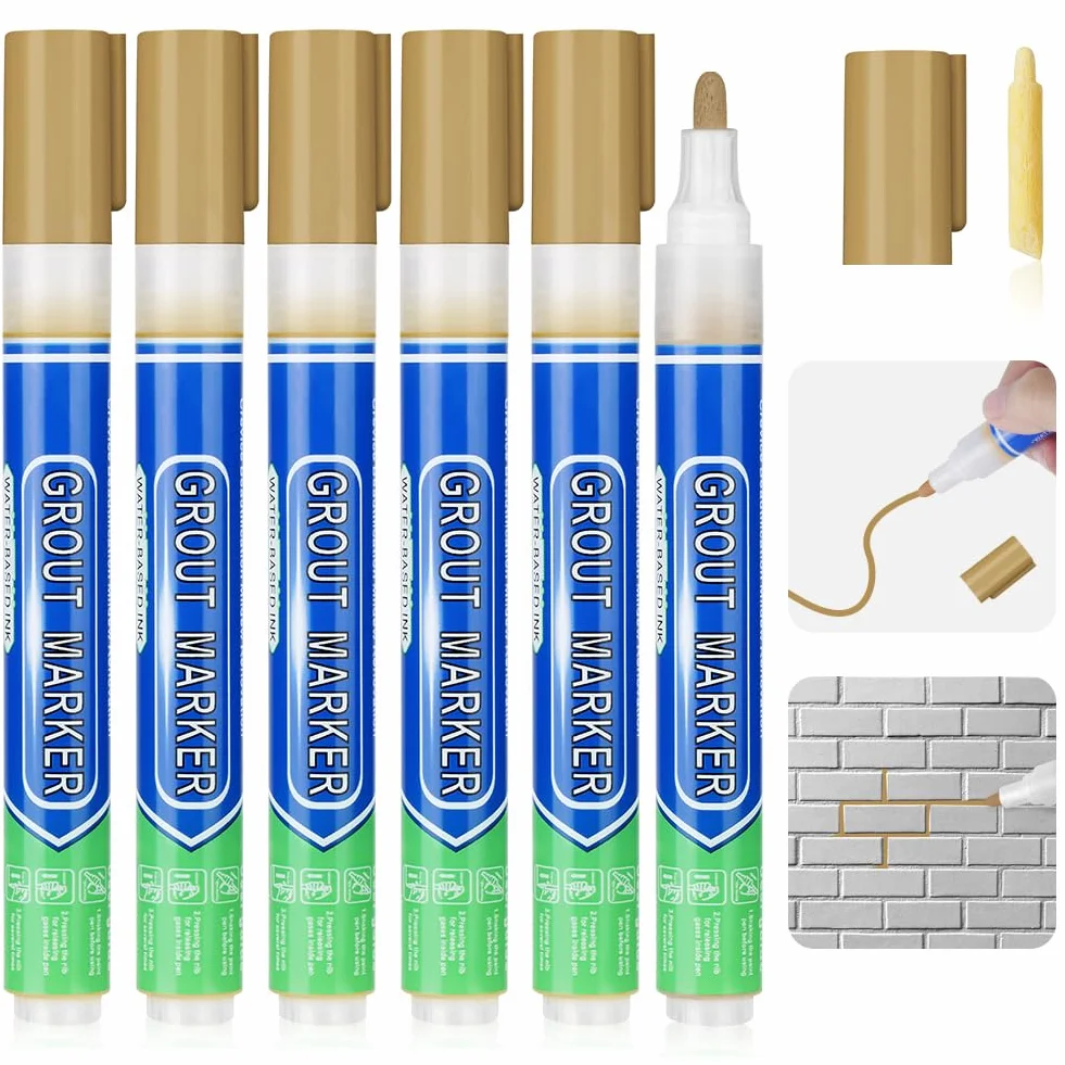 Flintronic Stylo Joint Carrelage, 6PCS Stylo de Carrelage à Coulis, Imperméable Marqueur Joints, Rénovateur de Coulis pour Salle de Bain, Cuisine, Carrelage, Sol