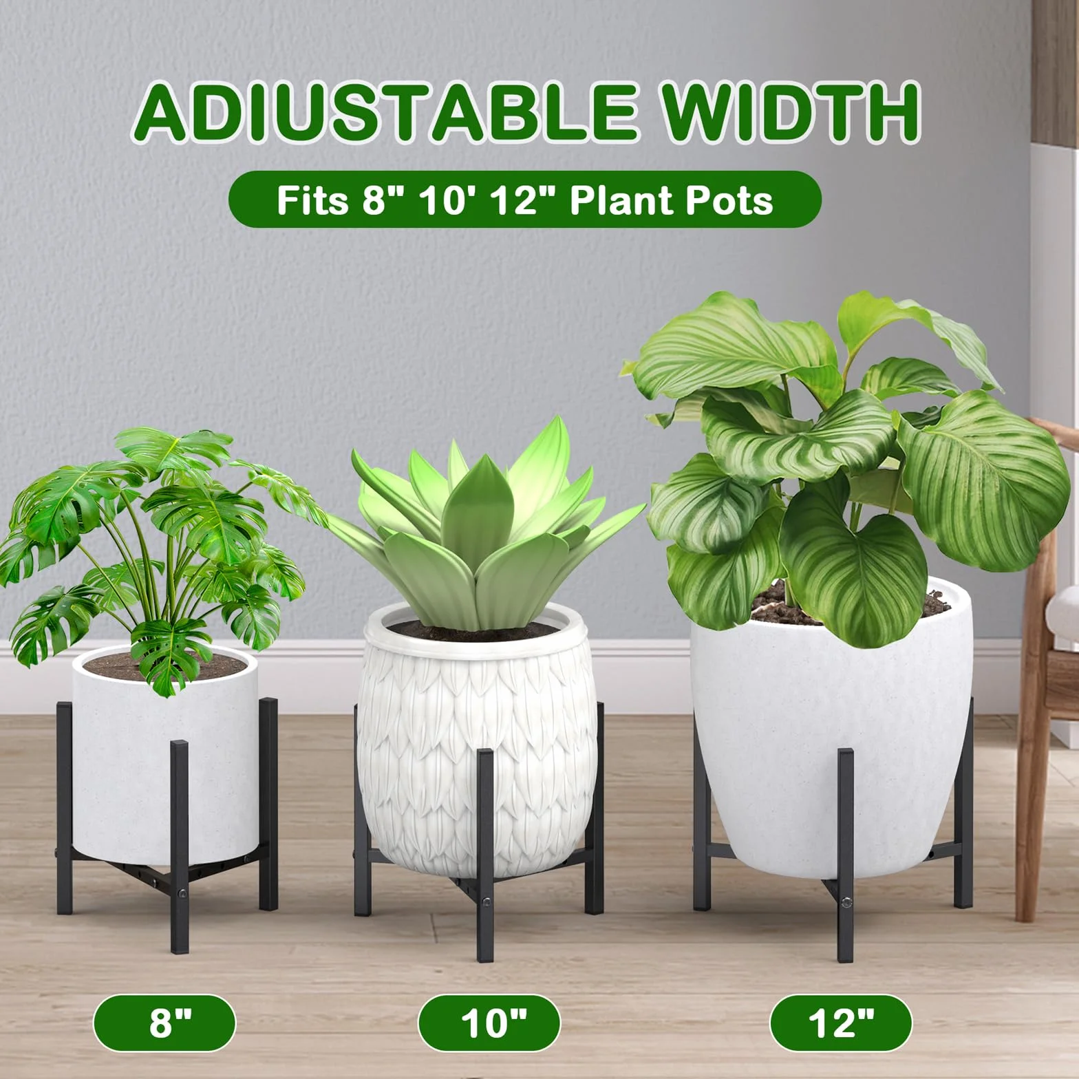 Support Plantes Intérieur Métal 2 Pack Réglable Étagères à Fleurs Porte Plantes d'Angle Noir