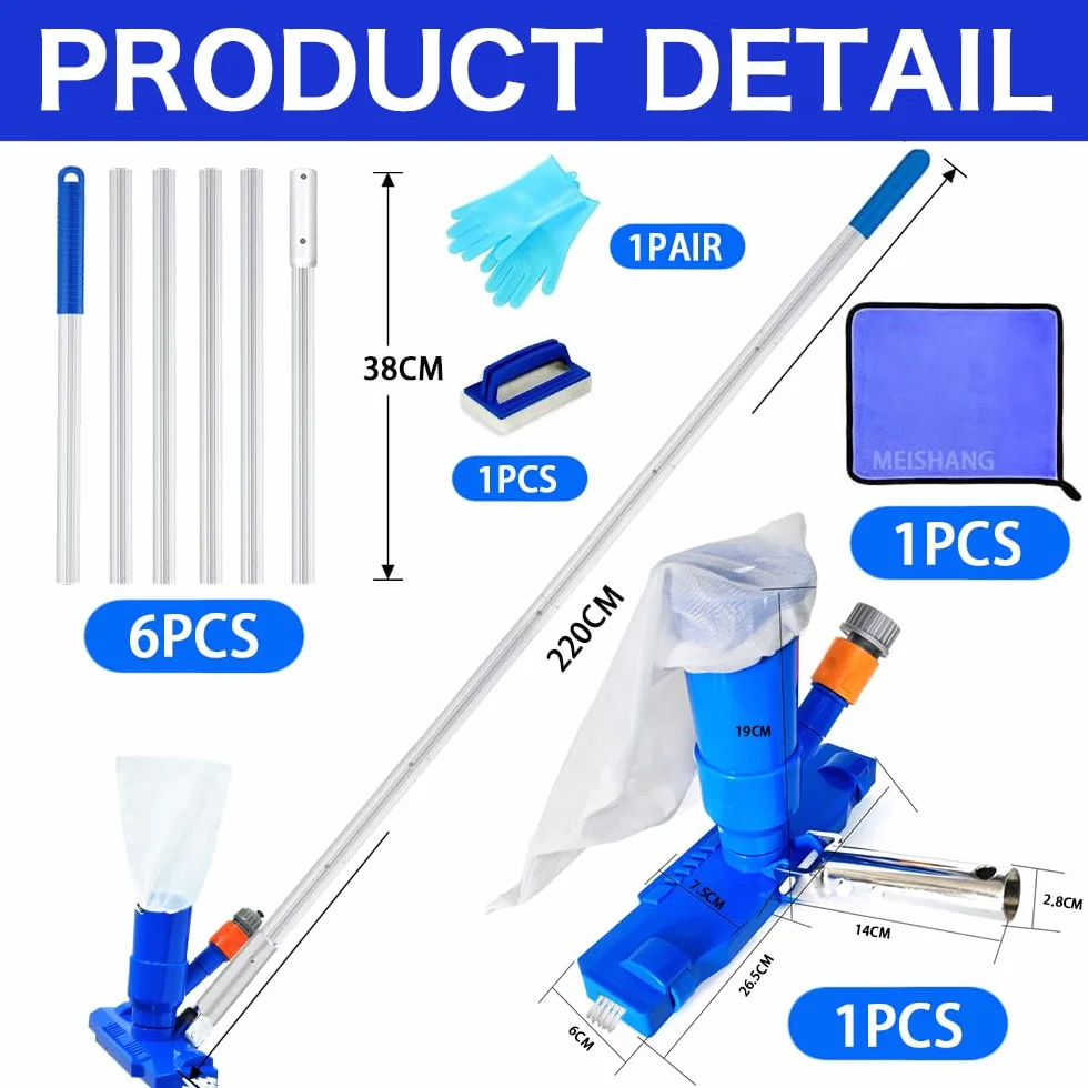 Aspirateur Piscine Balai, Kit Nettoyage Piscine avec Manche Télescopique 2.1M et Brosse