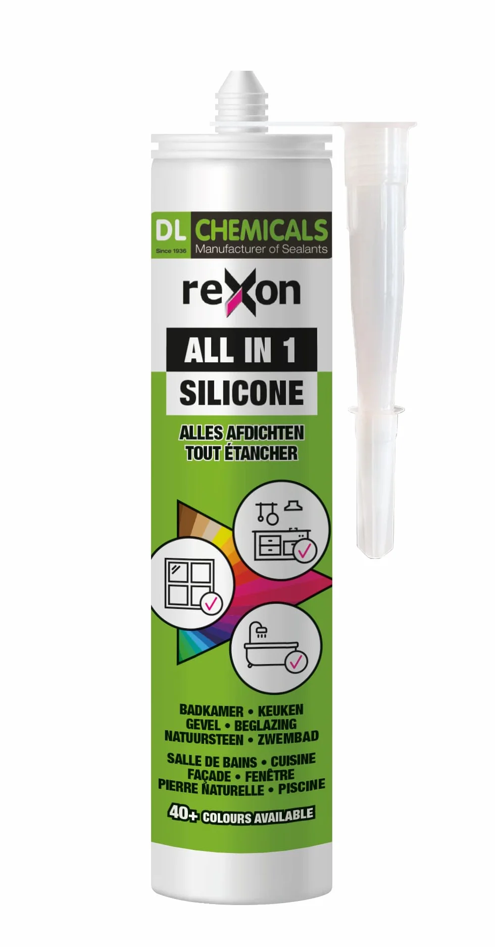 REXON Mastic Silicone Tout Usage - Blanc crème RAL 9001 - Sanitaire/Bain & Cuisine/Carrelage/Bâtiment - Extérieur et intérieur (290 ml)