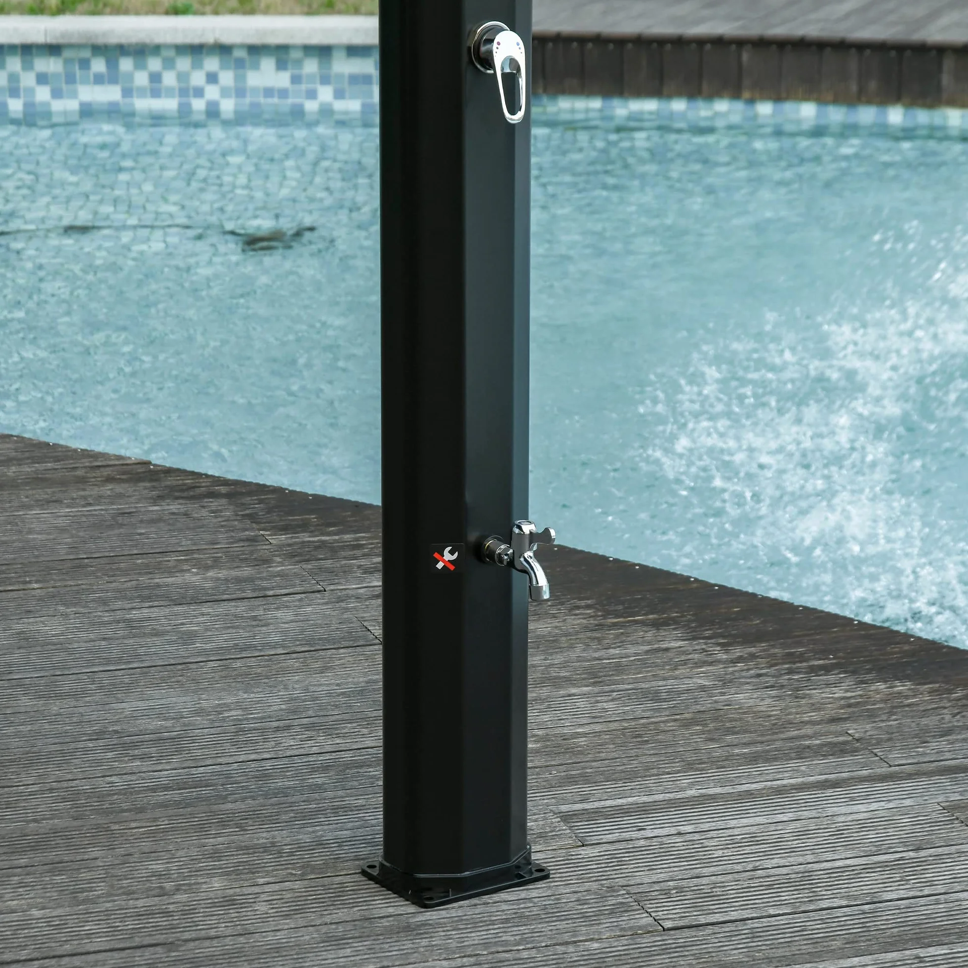 Outsunny Douche Solaire Extérieure 35L Jardin Plage Piscine avec Thermostat Eau Froide Chaude Max 55°C Noir