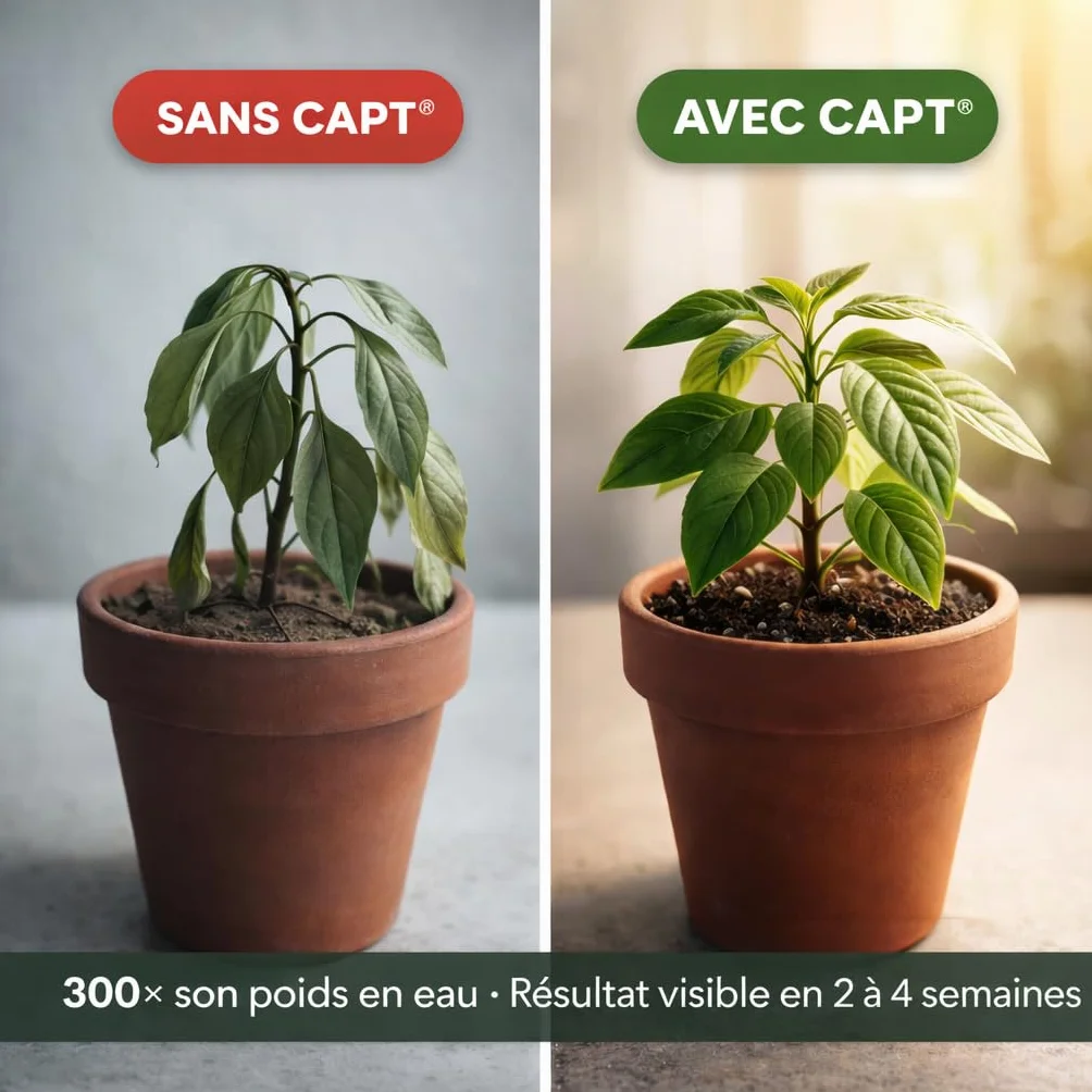 CAPT® Hydro-Rétenteur d'Eau pour Plantes - Billes Réserve d'Eau, Arrosage Automatique Vacances (400g) - Gel Rétention d'Eau, Fabrication Française Homologuée ANSES