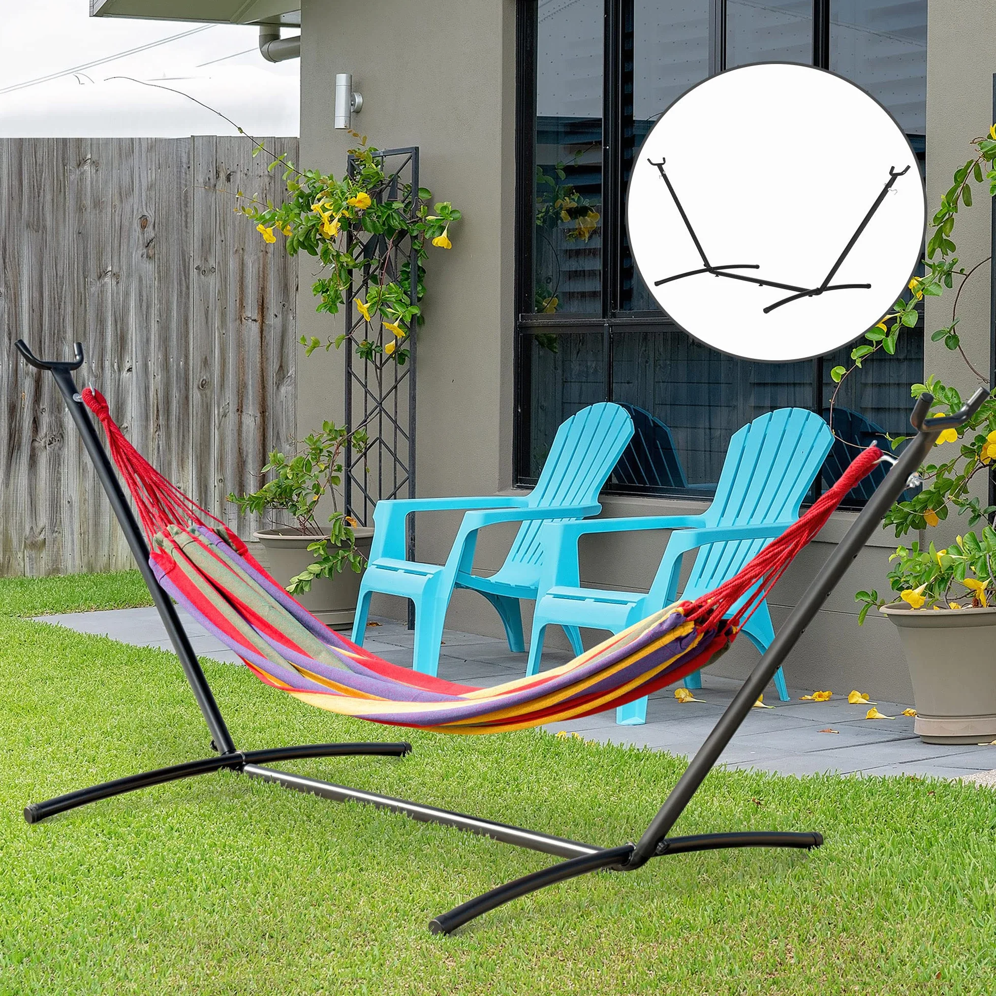 Outsunny Support Pied de hamac métal époxy Noir Hauteur réglable 6 Niveaux 2,80L x 1,17l x 1,10H m