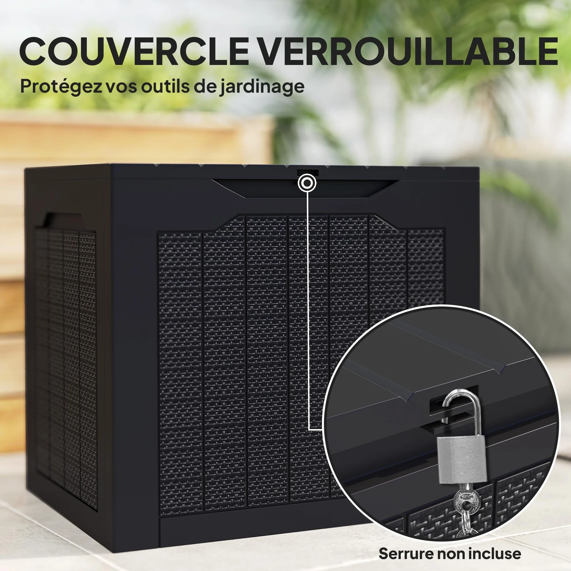 Outsunny Coffre de rangement extérieur 93L étanche 56 x 41 x 50 cm noir
