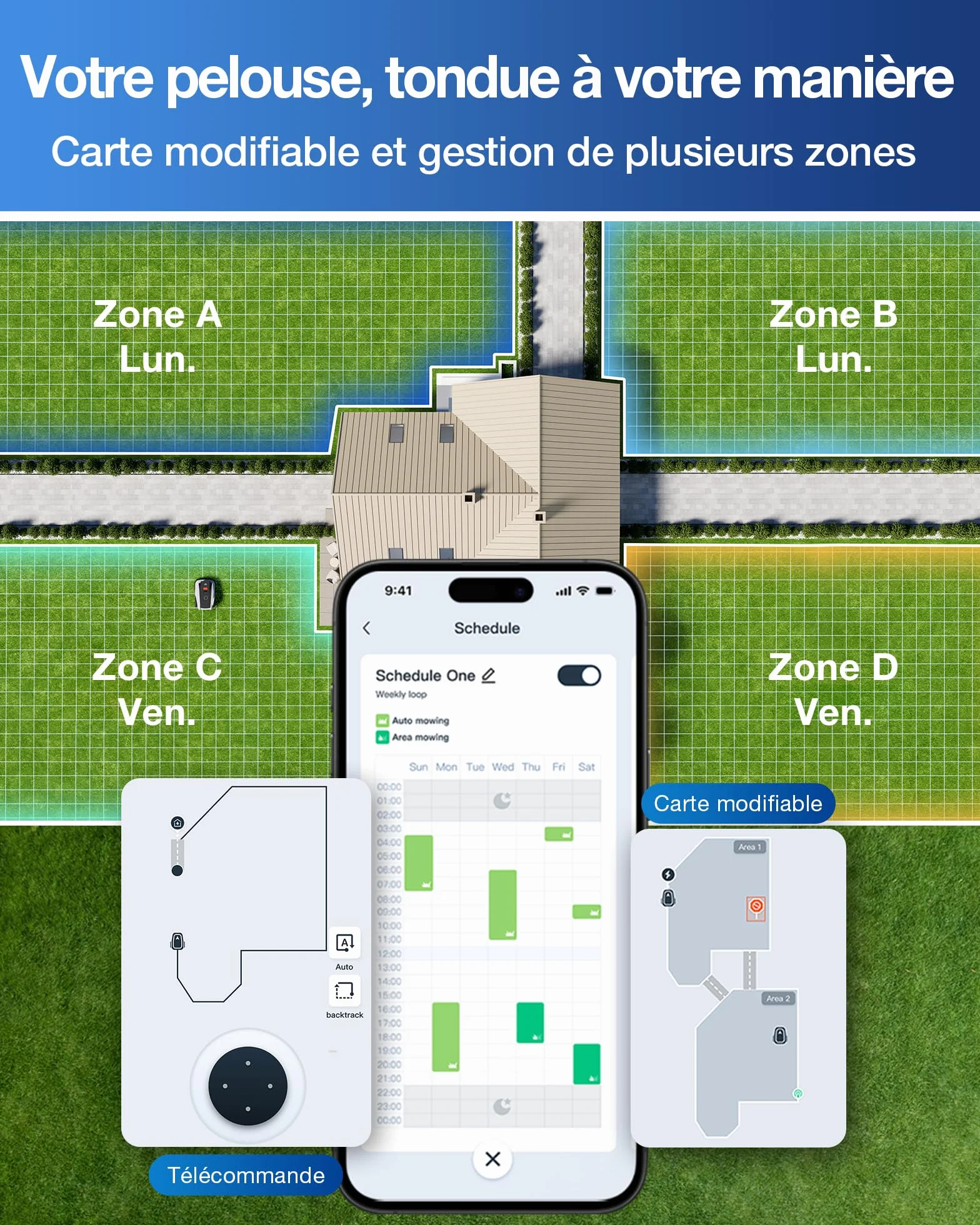 ECOVACS Goat O600 RTK Robot Tondeuse sans Fil 600 M² Navigation RTK+Vision Évitement Obstacles IA Contrôle App