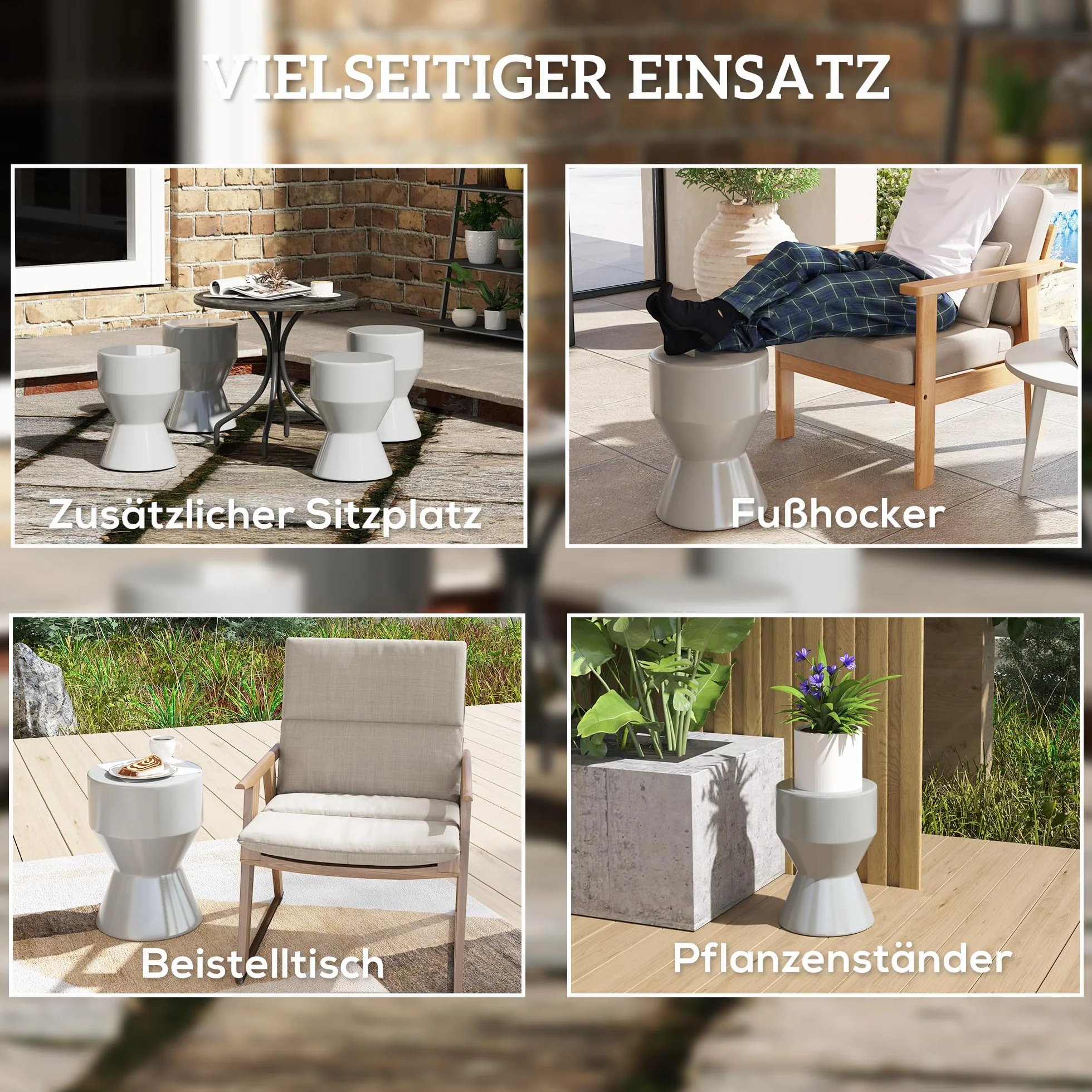 Outsunny Tabouret en céramique 120 kg 33 x 45,5 cm Résistant aux intempéries Gris clair