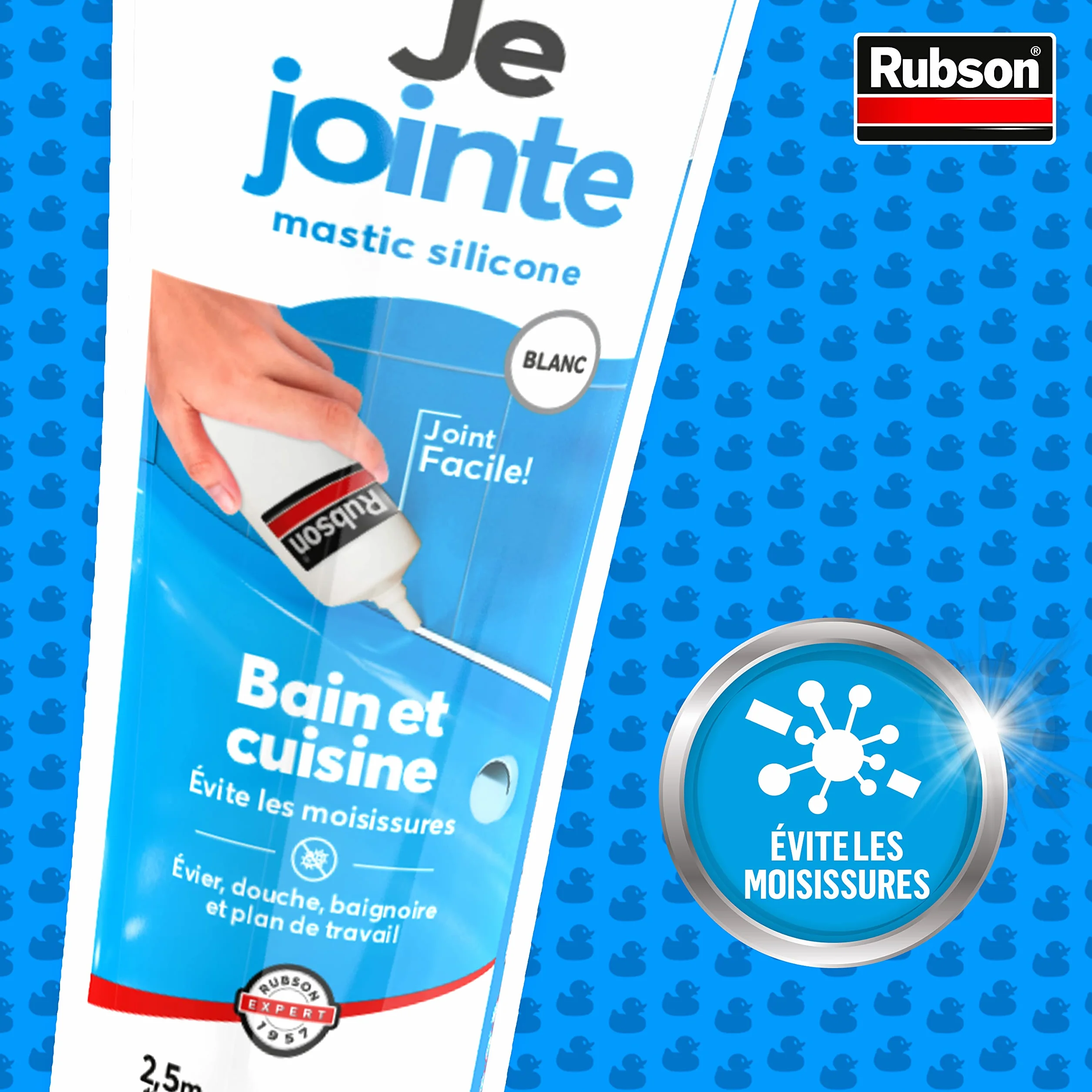 Rubson – Je Jointe Mastic Blanc (tube de 50 ml) – Mastic étanche anti-moisissure en tube prêt à l'emploi – Silicone durable pour joints sanitaires spécial Bain & Cuisine
