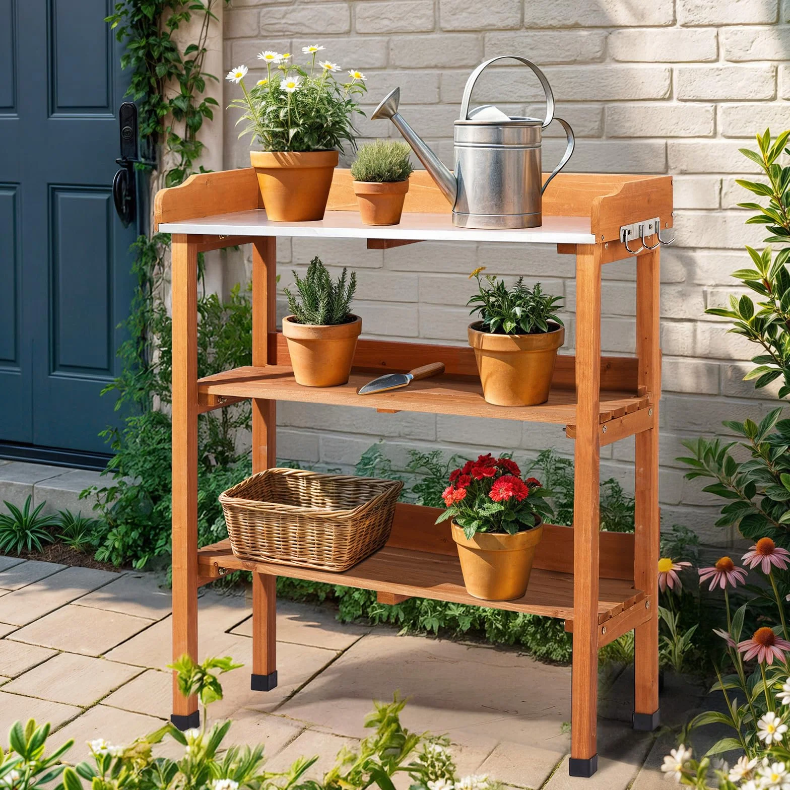 LEADZM Table de rempotage 74 x 36 x 90 cm Plan de Travail galvanisé Bois Sapin pré-huilé