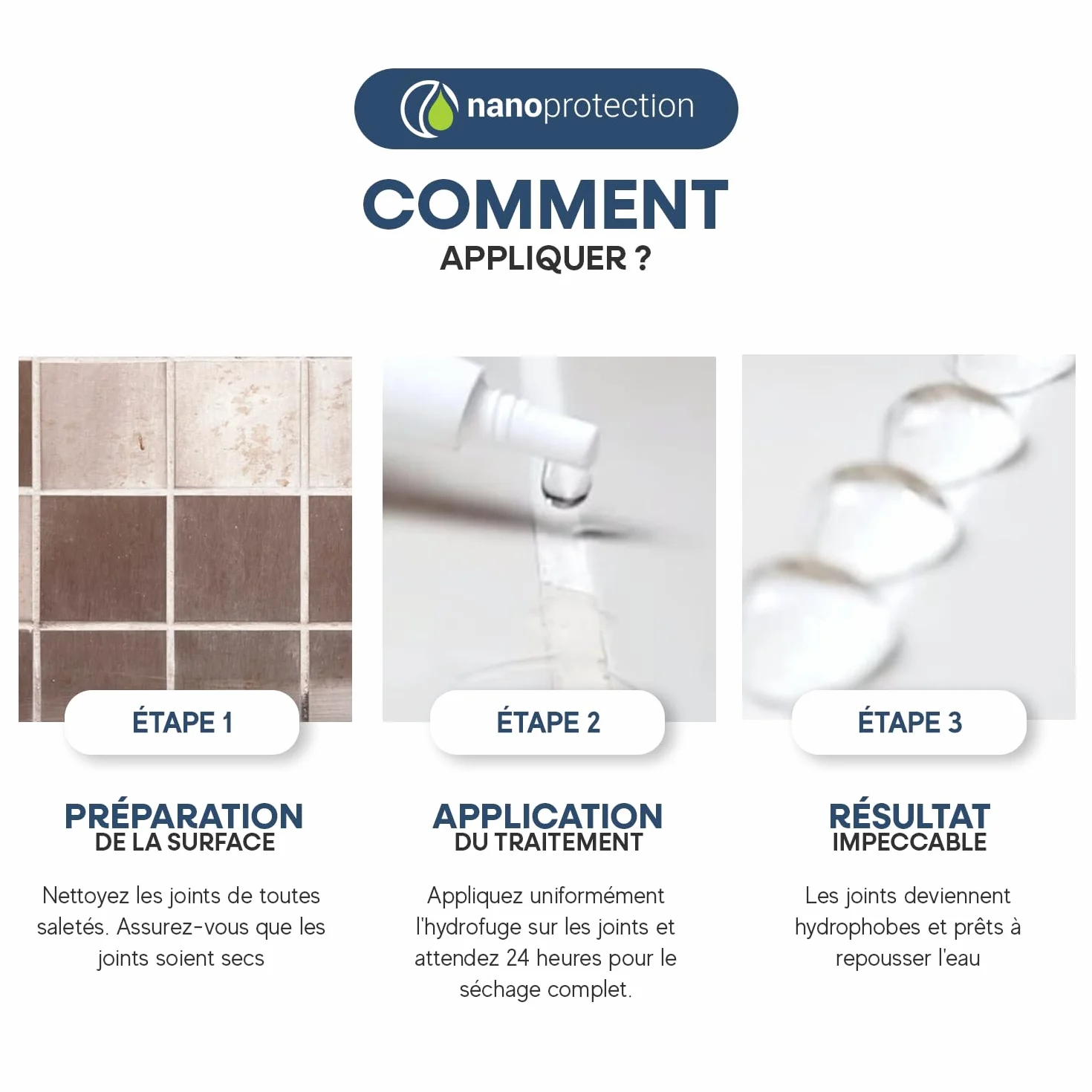 NANOPROTECTION Traitement Hydrofuge Joints De Carrelage 250 ml, Imperméabilisant Haute Efficacité Jusqu’À 25 m², Pour Douche Cuisine Et Sols Carrelés, Protège Les Joints