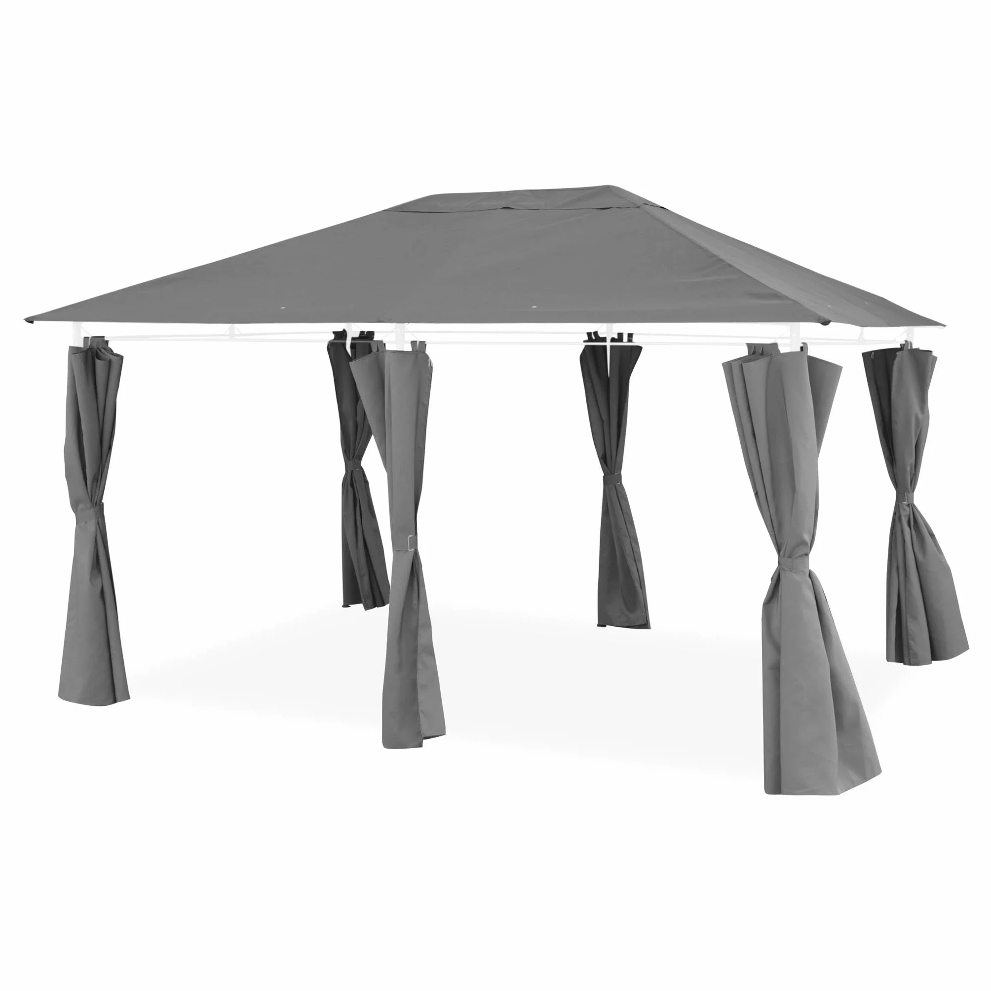 Ensemble Toile de Toit et Rideaux Gris pour Tonnelle 3x4m Divio