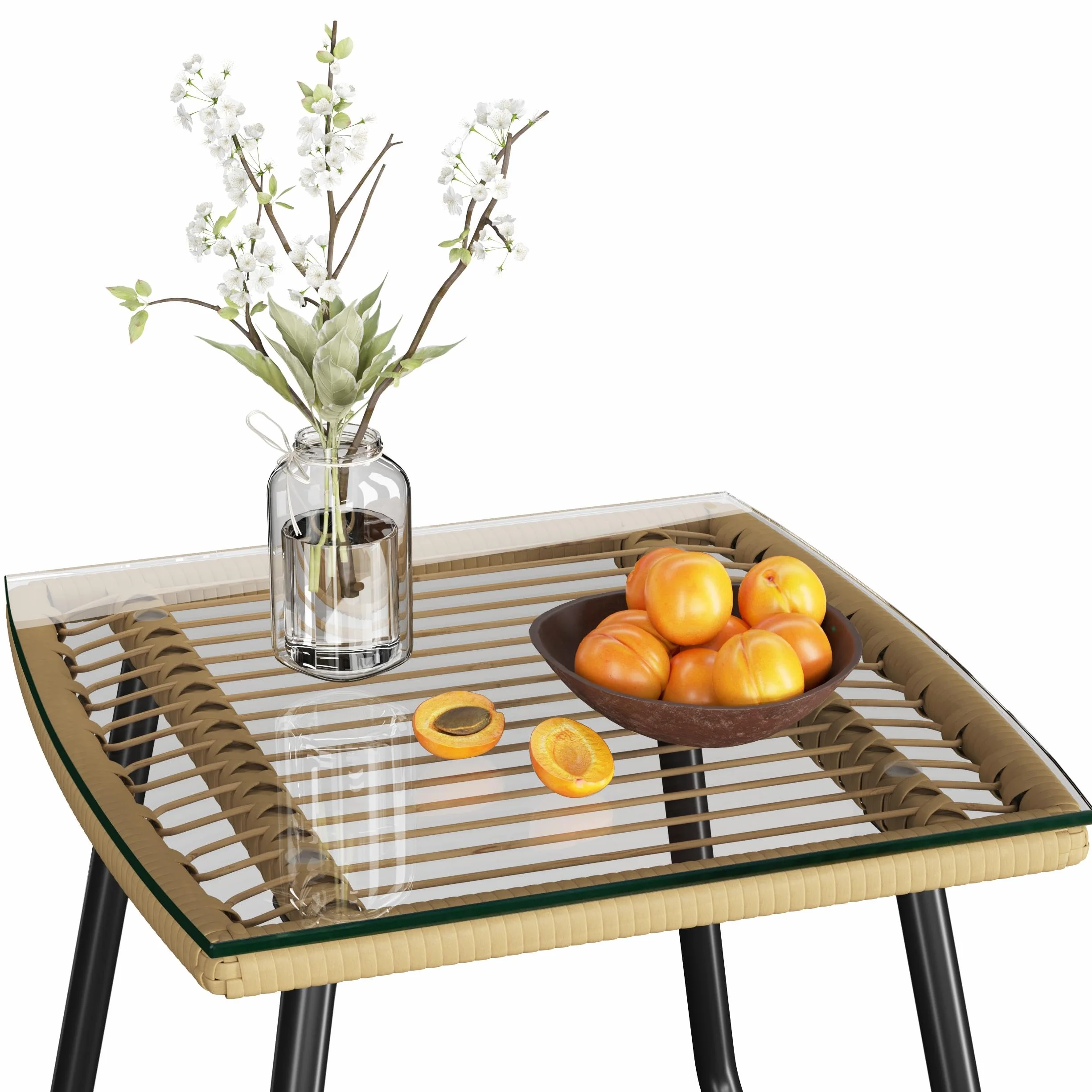 Abician Salon de Jardin Polyrotin 3 Pièces Ensemble 2 Personnes Fauteuils Table Basse Verre Trempé Beige Noir
