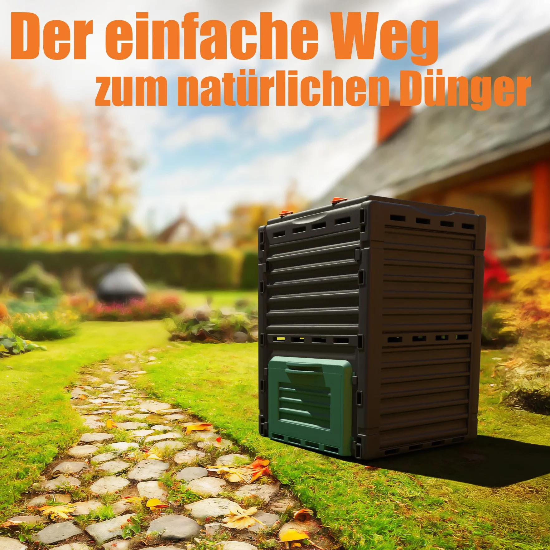BigDean Composteur jardin 300 litres plastique résistant intempéries fabriqué Europe