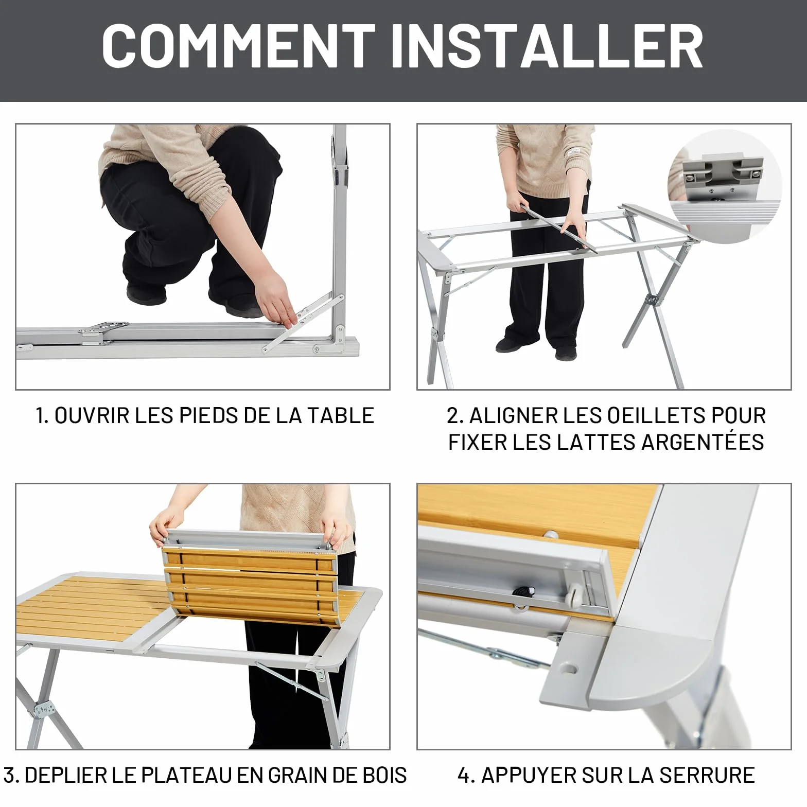 TIMBER RIDGE Table de Camping Pliante Aluminium 4-6 Personnes avec Sac de Rangement