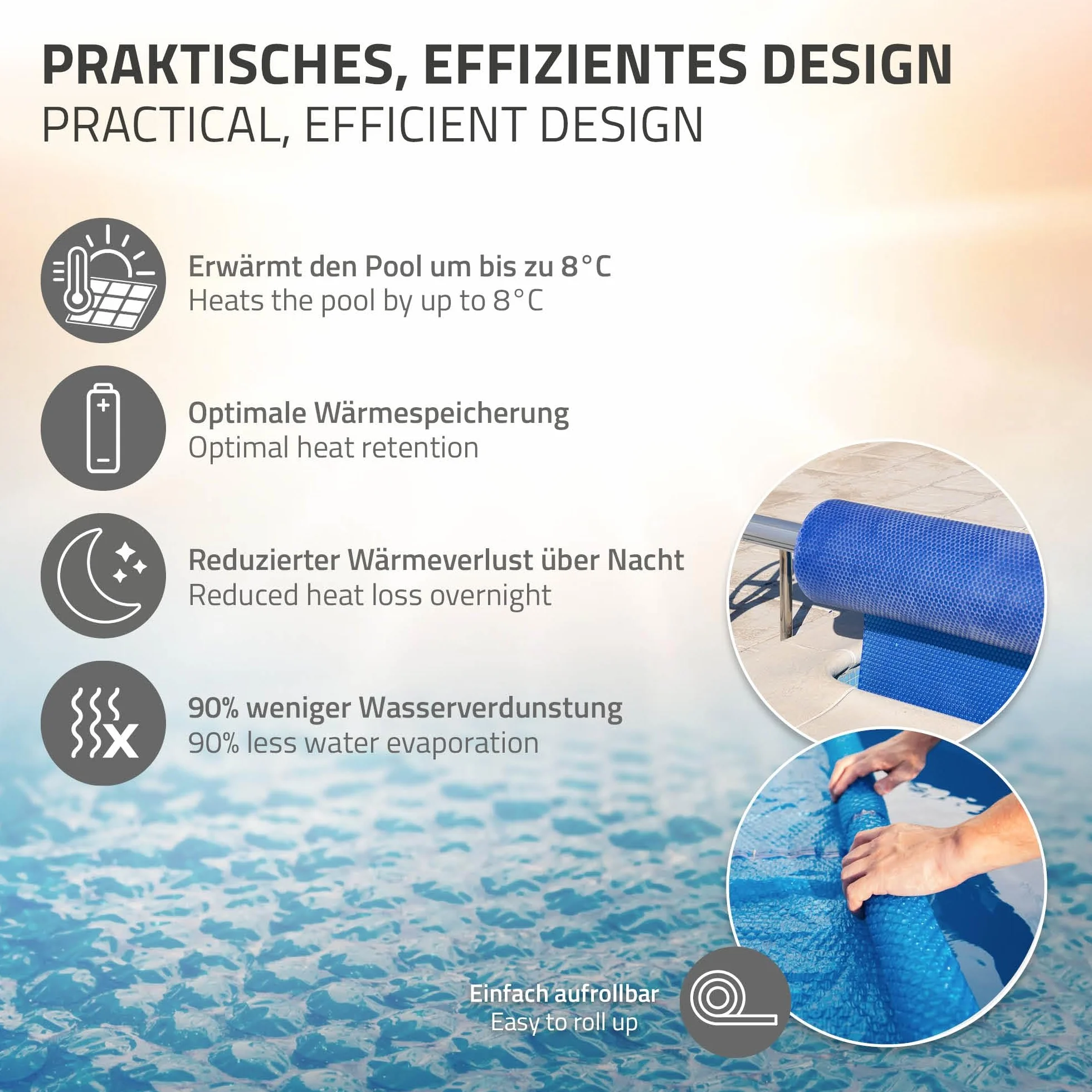 ECD Germany Bâche Solaire de Piscine Ronde Ø 244 cm Bleue, Épaisseur 400µm, Film à Bulles Découpable