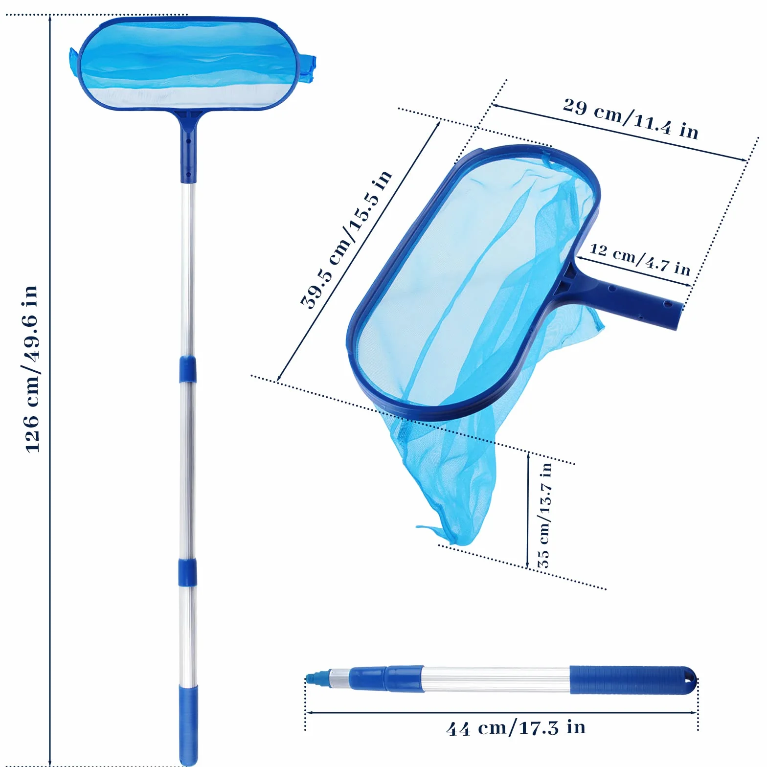 Épuisette Piscine avec Manche Télescopique, Filet Nettoyage Surface et Fond