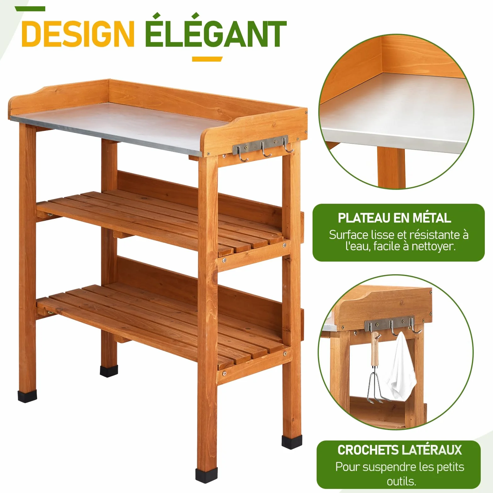 LEADZM Table de rempotage 74 x 36 x 90 cm Plan de Travail galvanisé Bois Sapin pré-huilé