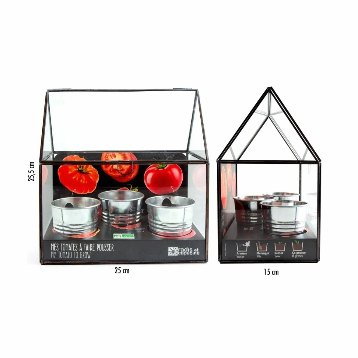 Serre avec châssis zinc noir Tomates bio 3 pots