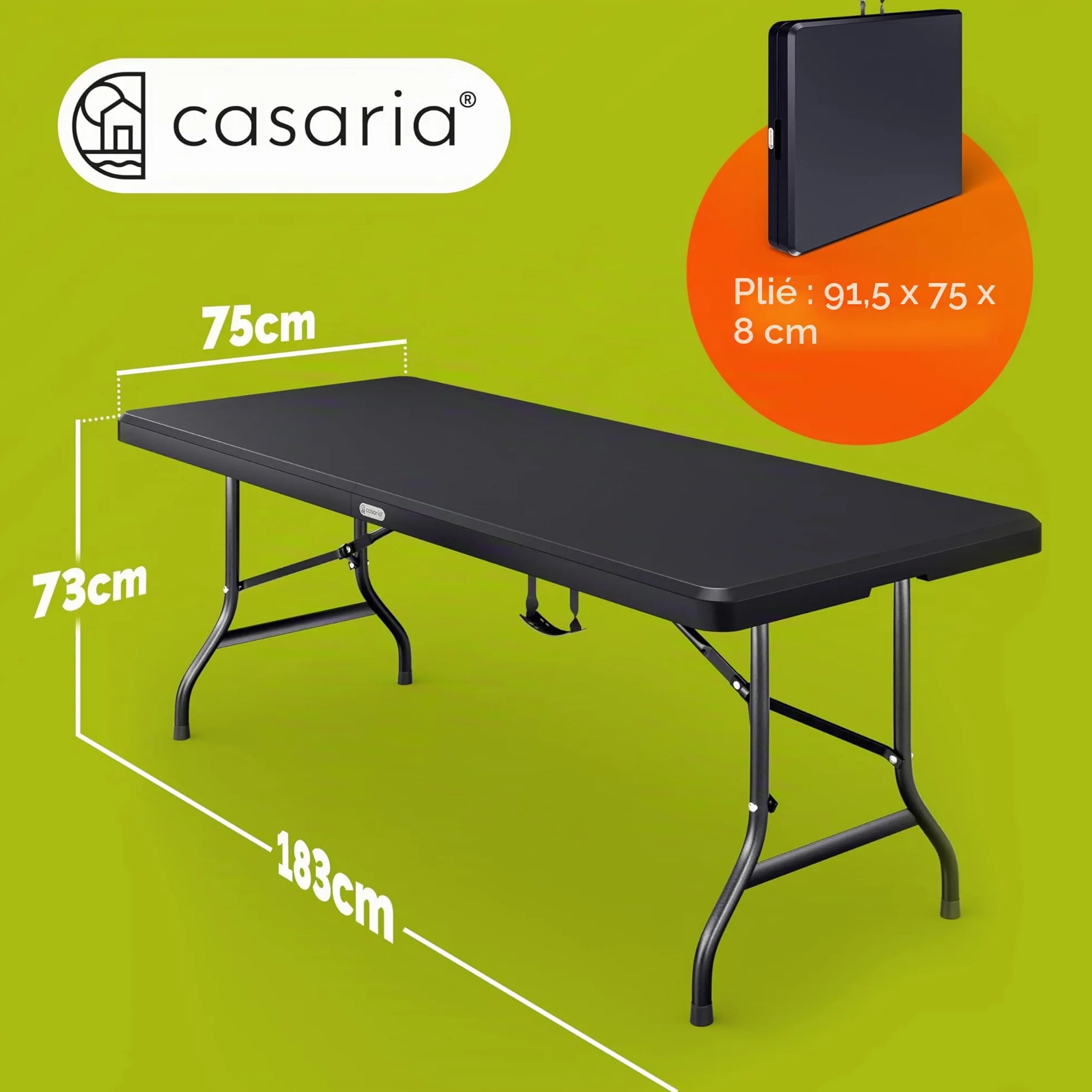 Casaria Table de Camping Pliante Plastique 183x75x73cm 8 Personnes Anthracite