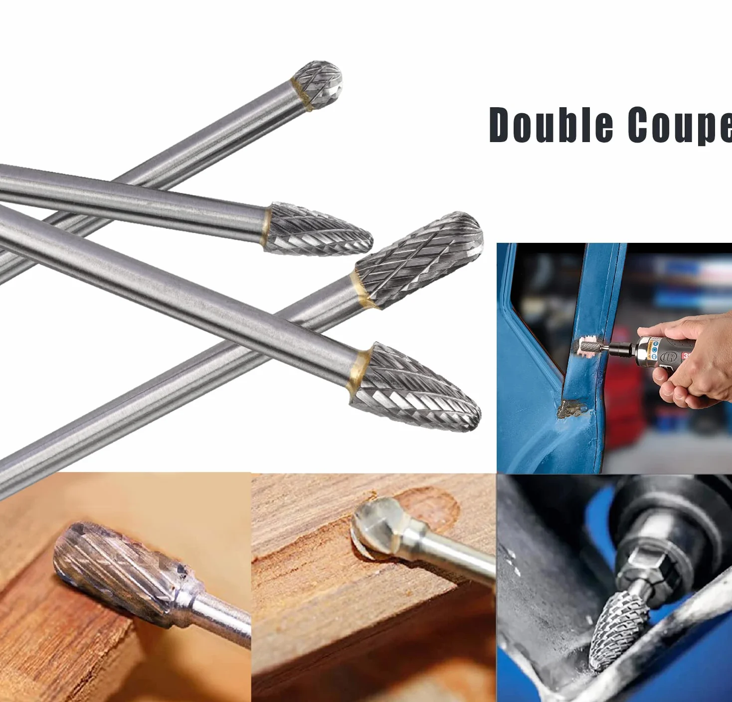 Treki 4Pcs Lot de Longue Double Coupe Fraises Rotatives en Carbure de Tungstène de Tige 6mm(1/4") pour Métal Gravure sur Bois Polissage Verre Bijoux Céramique