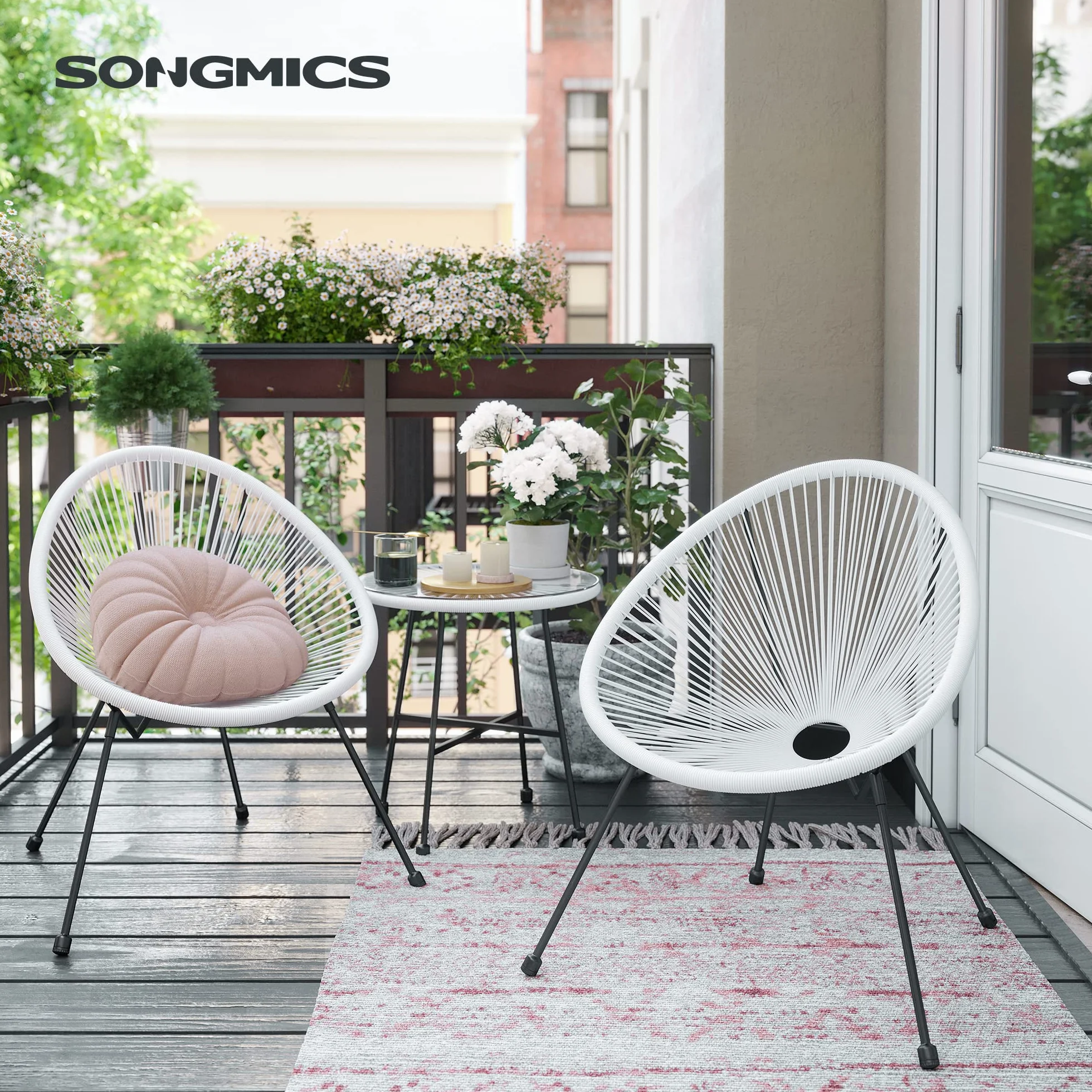 SONGMICS Salon de Jardin Acapulco Blanc GGF013W02