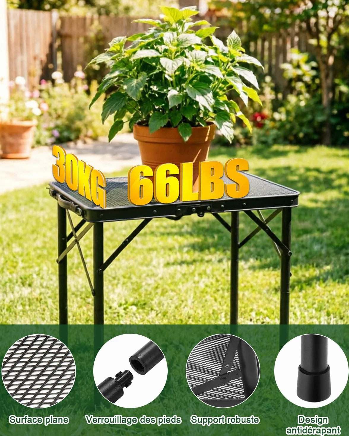 EASTSTORM Table de Camping Pliante 60×40cm, 2 Réglages de Hauteur, Grille Métallique pour Intérieur/Extérieur