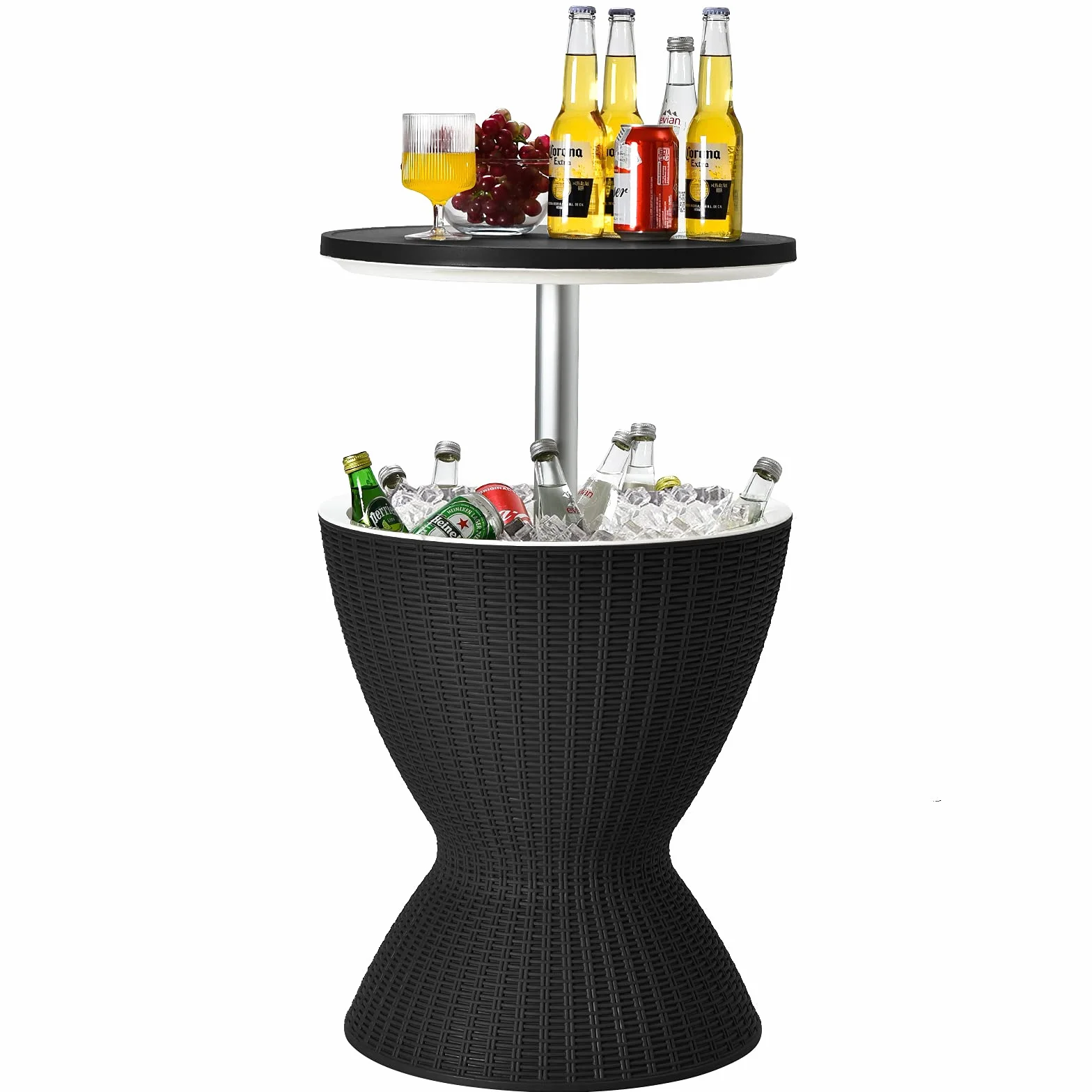 Table Glacière 30L Seau à Glace Imitation Rotin avec Plateau Relevable 2 en 1