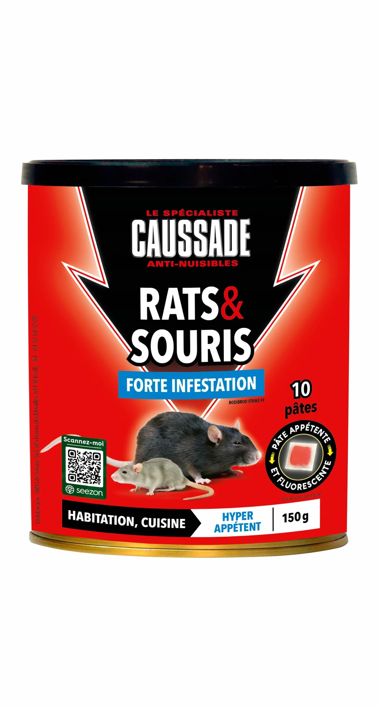 CAUSSADE Anti Rats & Souris Forte Infestation 10 Sachets Pâtes Fluorescents 150g