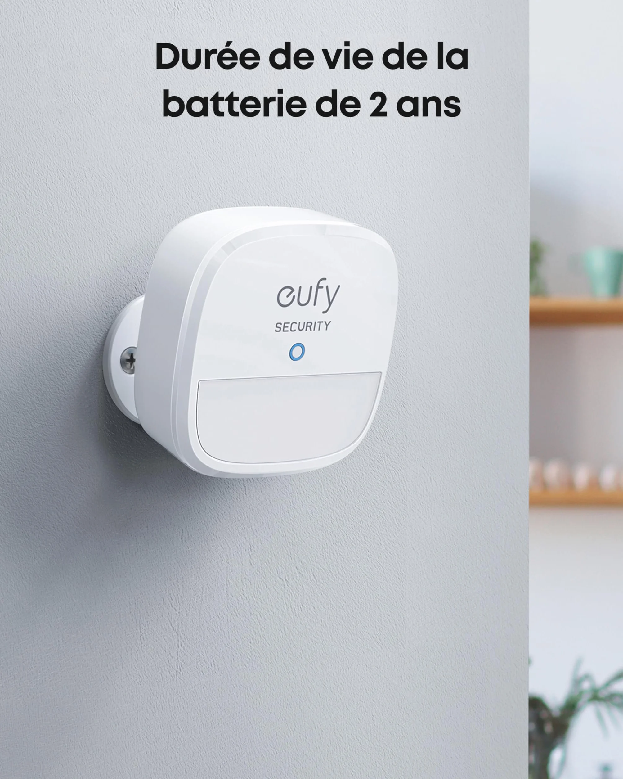 eufy Security, Détecteur de Mouvement, détecteur de Mouvement système d'alarme Domicile eufy Security, Couverture à 100 °, portée de 30 pi, autonomie de 2 Ans, sensibilité réglable (HomeBase requis)