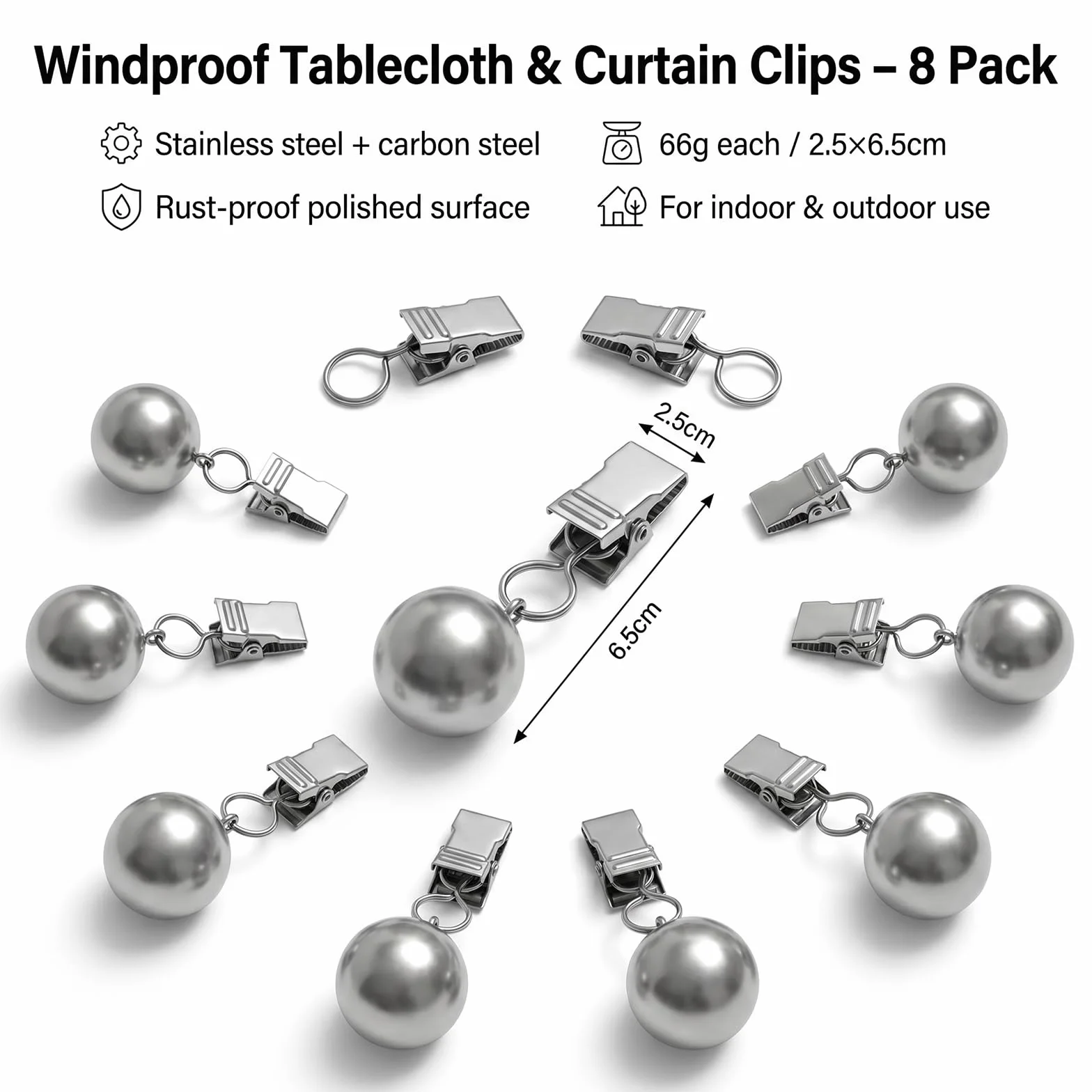 Pinces à Nappe d'extérieur avec Boules en Acier Inoxydable, Fixation Stable pour Table, Jardin, Terrasse