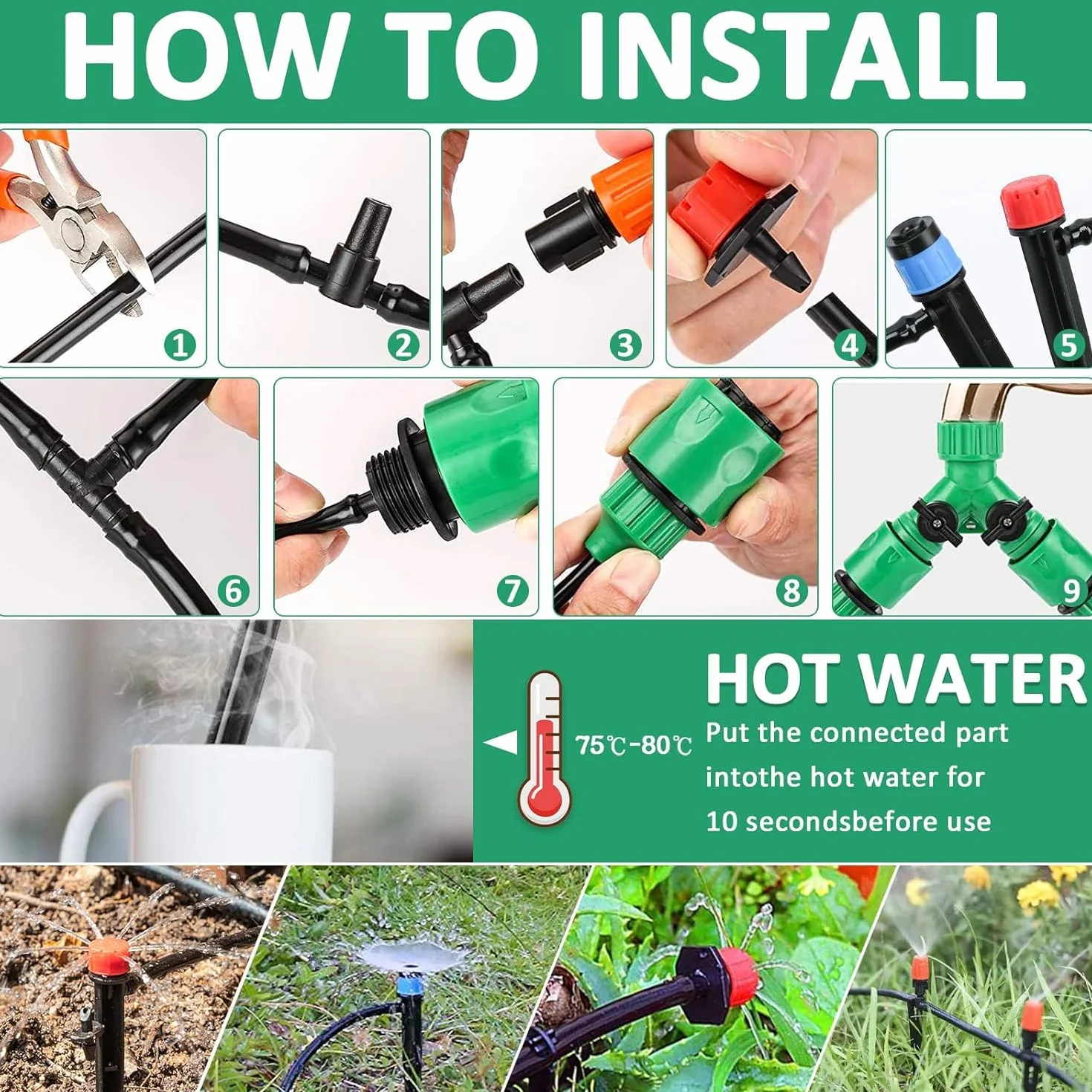 Kit Arrosage Goutte à Goutte 281 Pièces 45M +15M Tuyau pour Jardin Potager Pelouse