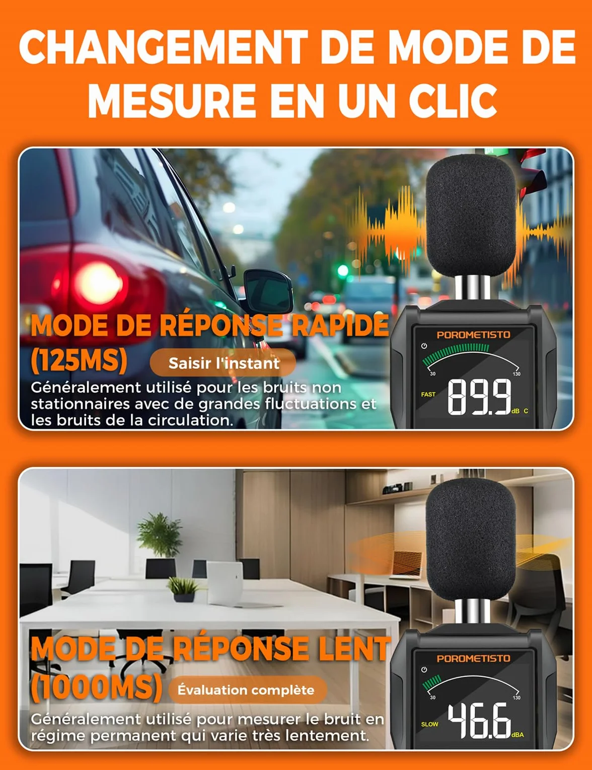 Sonomètre, POROMETISTO SL01,30-130db Sonometre Decibelmetre, Unités dB/SONE à Commutation Rapide, Affichage MAX/MIN, Conservation des données Decibelmetre -S'applique à Nuisances Sonores de Voisinage