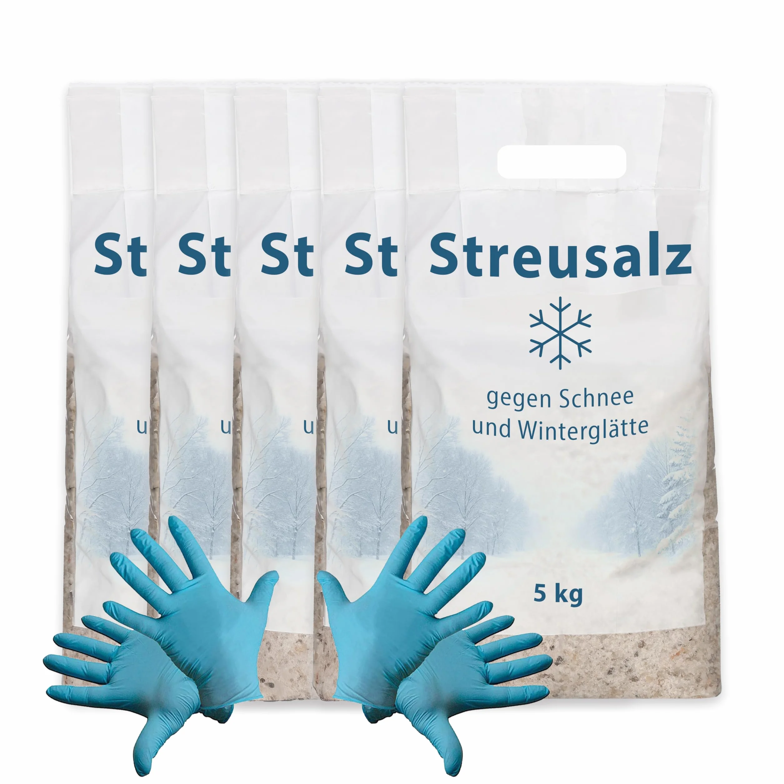 Sels de déneigement à gros grains 5 kg + 2 paires de gants jetables en nitrile