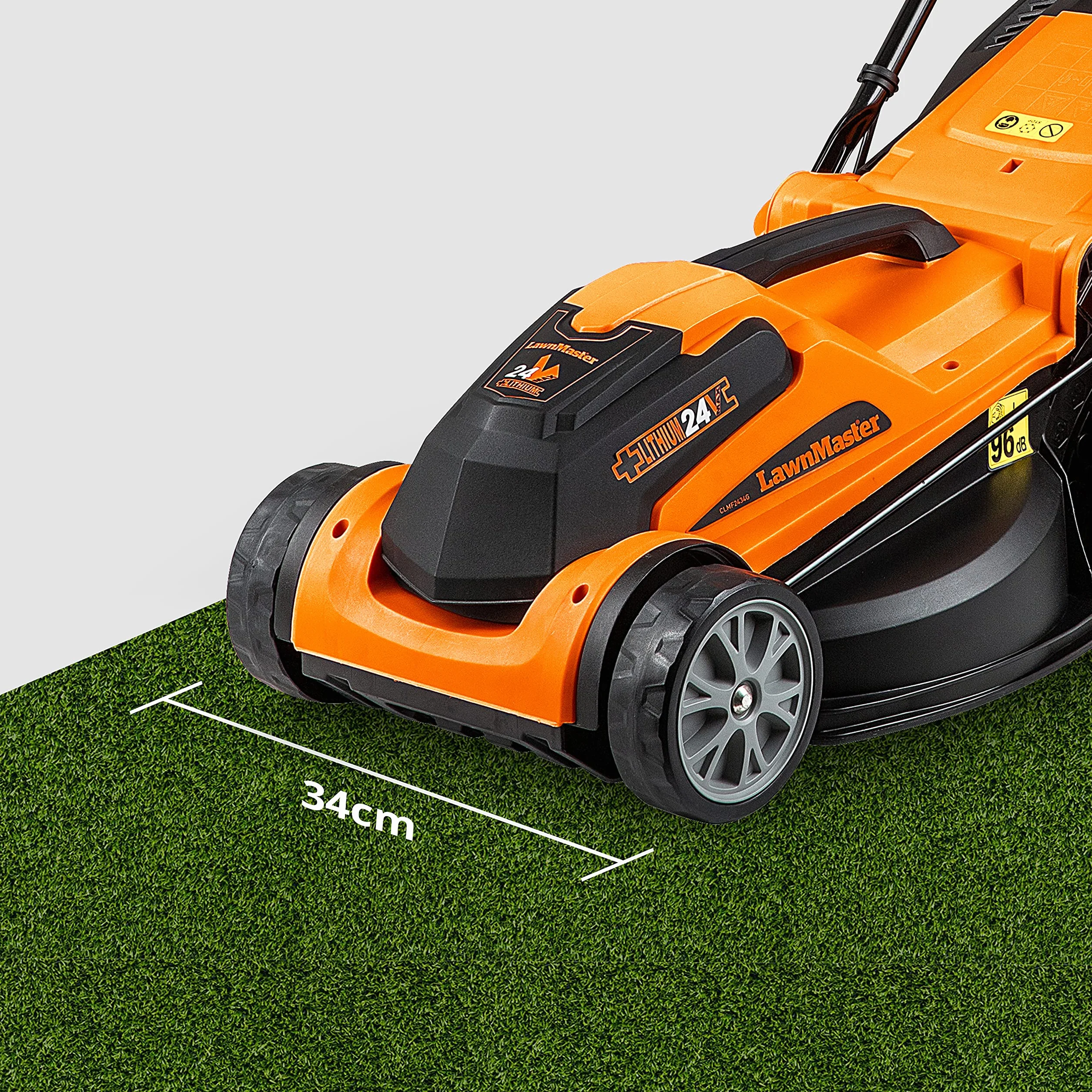 LawnMaster CLMF2434G Tondeuse à Gazon sans Fil 24V Max 34cm 2x4.0Ah Batterie