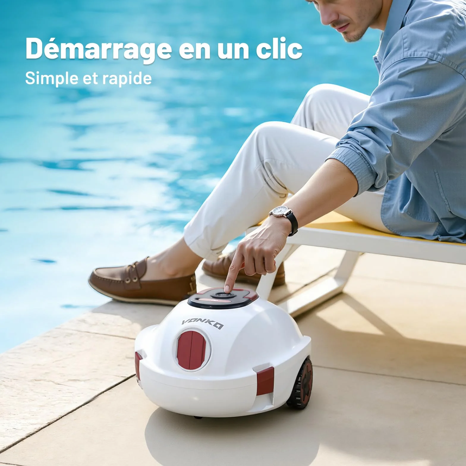 VONKO P10 Robot Piscine sans Fil, Aspirateur Automatique Piscine Hors Sol, Autonomie 100 Min, Blanc ivoire