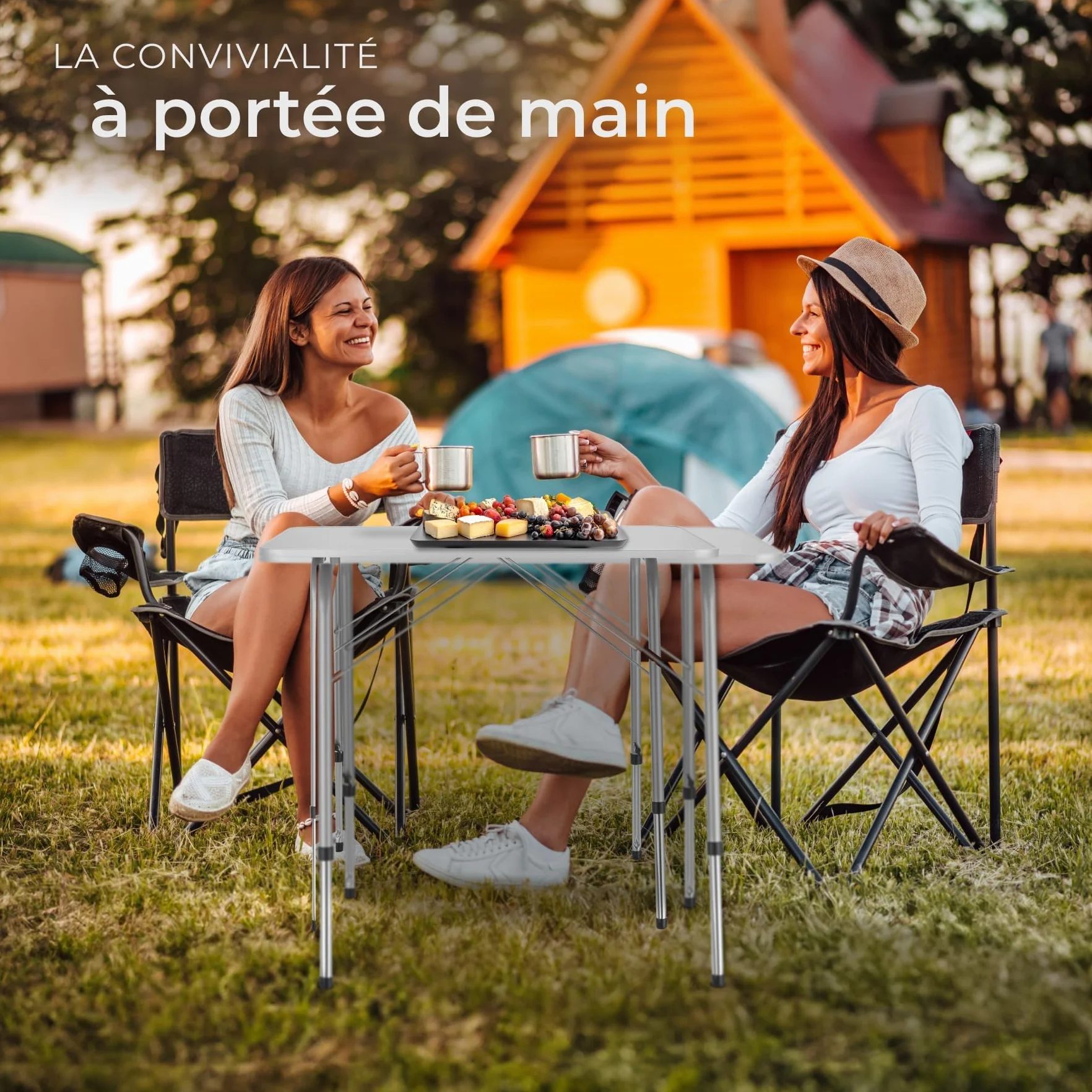 Tectake Table Pliante de Pique Nique 80 x 60 x 68 cm Aluminium Camping Exterieur Légère Compacte