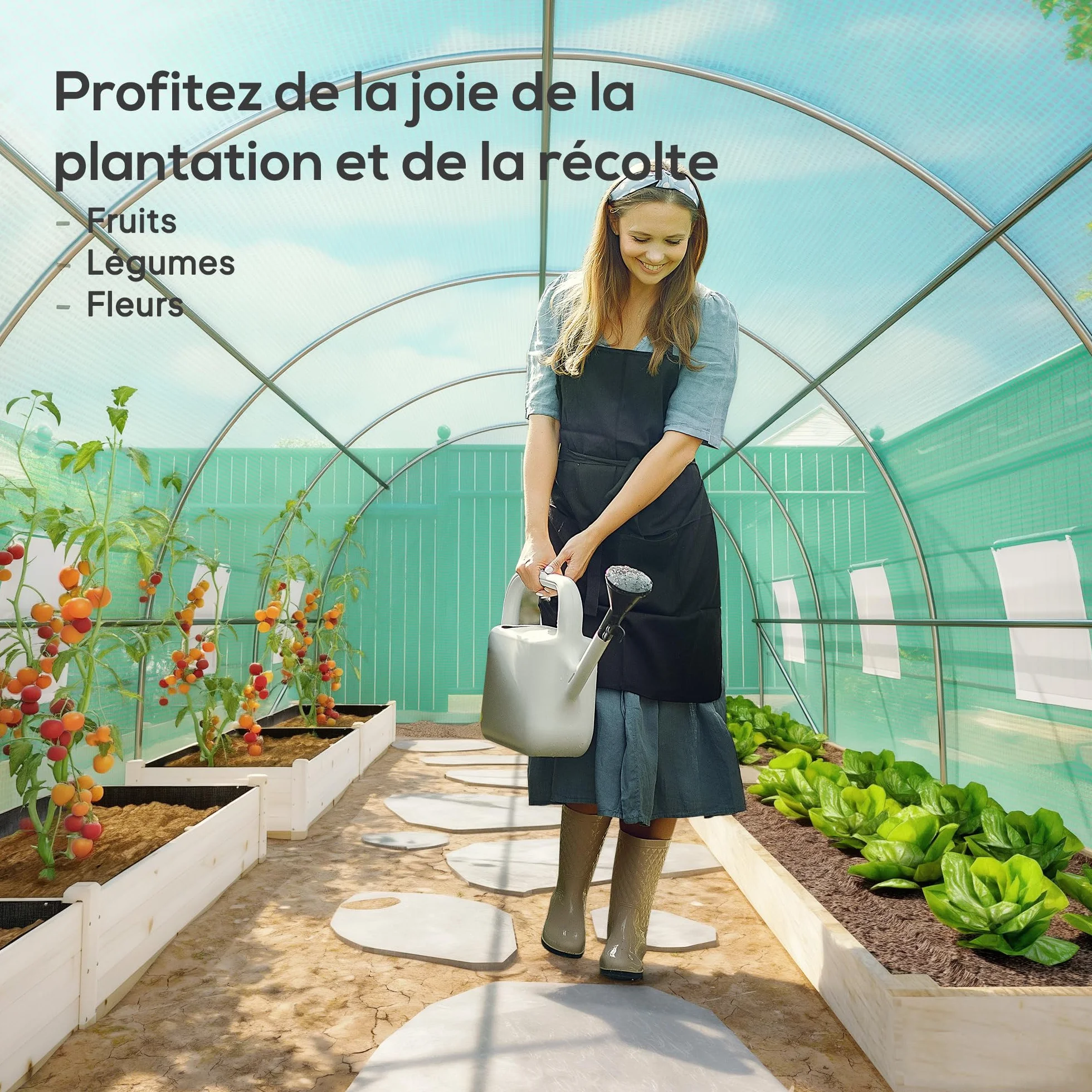 Serre de Jardin Tunnel 6L x 3l x 2H m Acier galvanisé renforcé 2,5 cm 8 fenêtres 1 Porte Vert