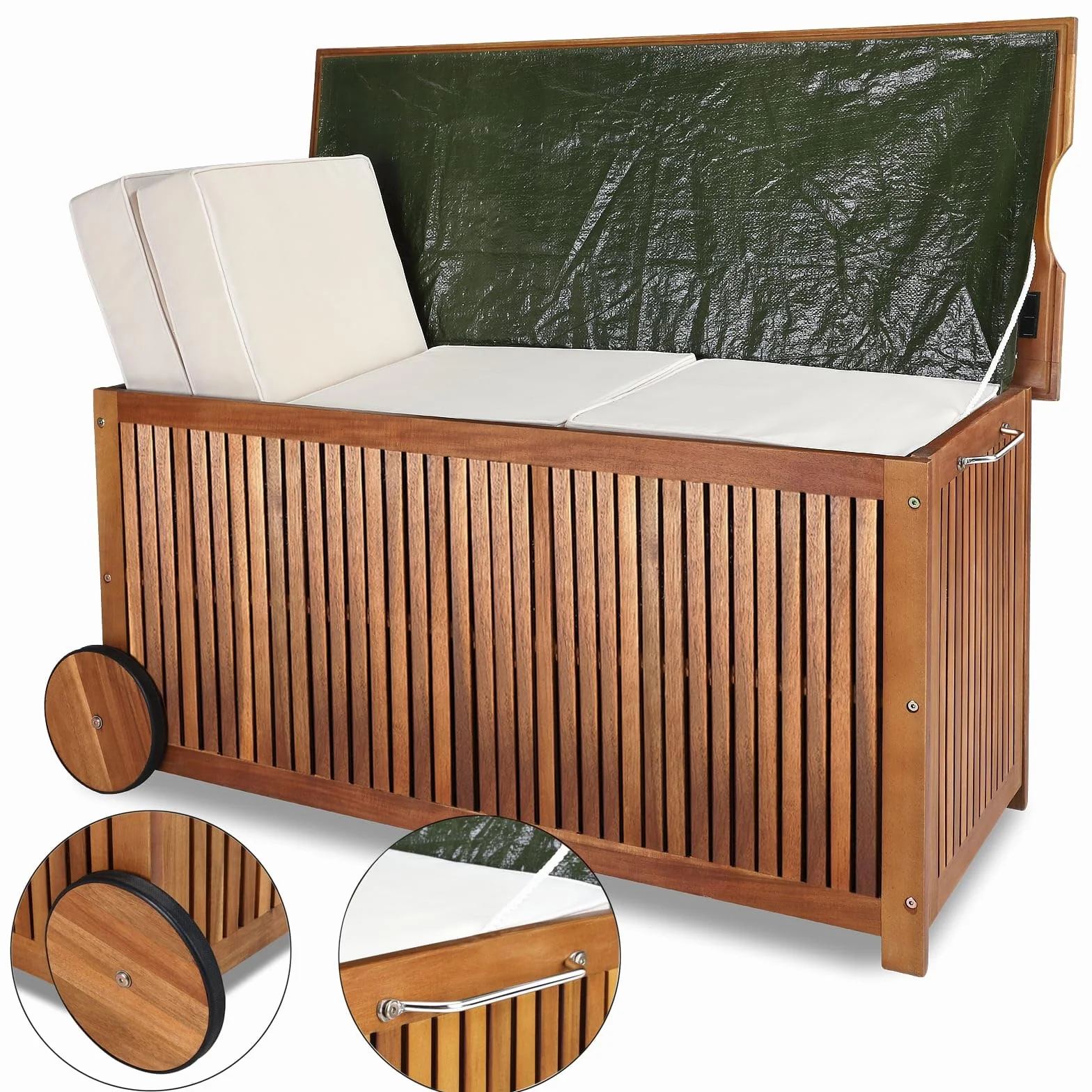 Casaria Coffre de rangement en bois 350 L roues poignée capacité charge 160 kg Jardin