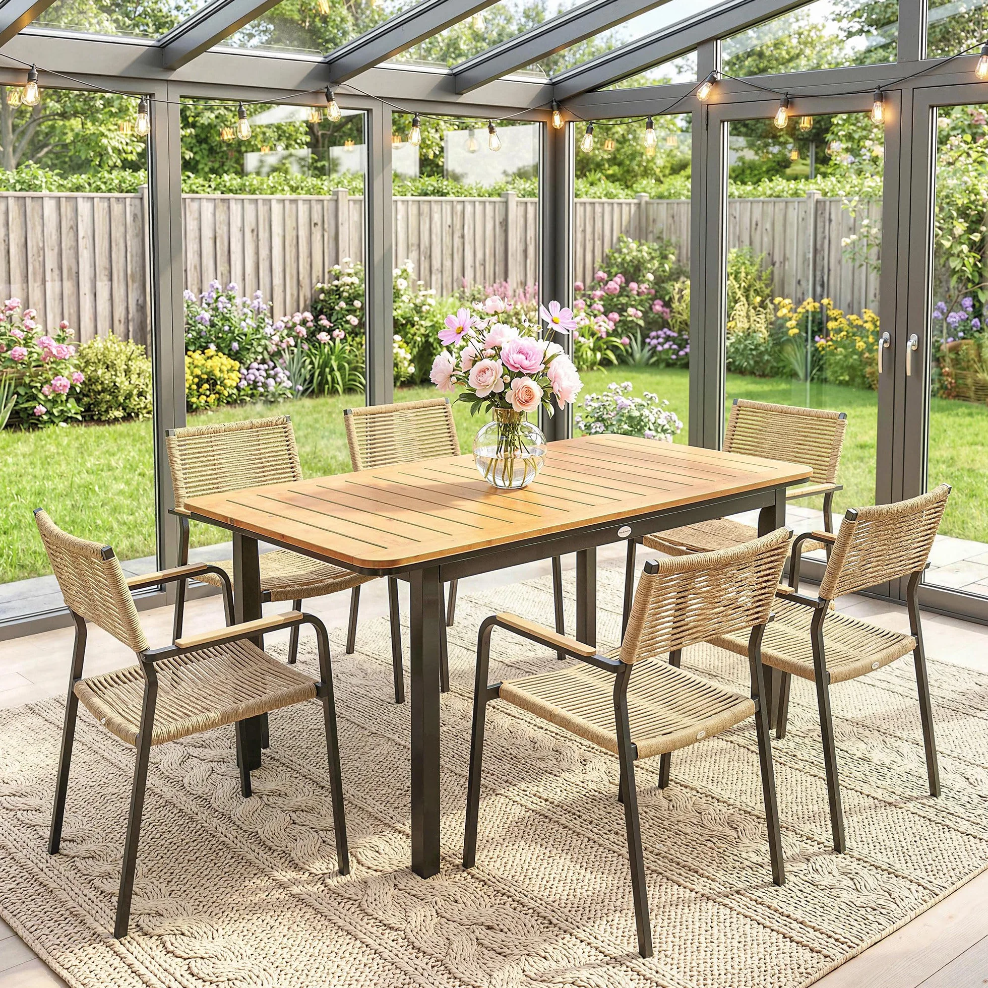 Outsunny Table de Jardin 6 Personnes Bois Composite 127x70cm Rectangulaire Marron